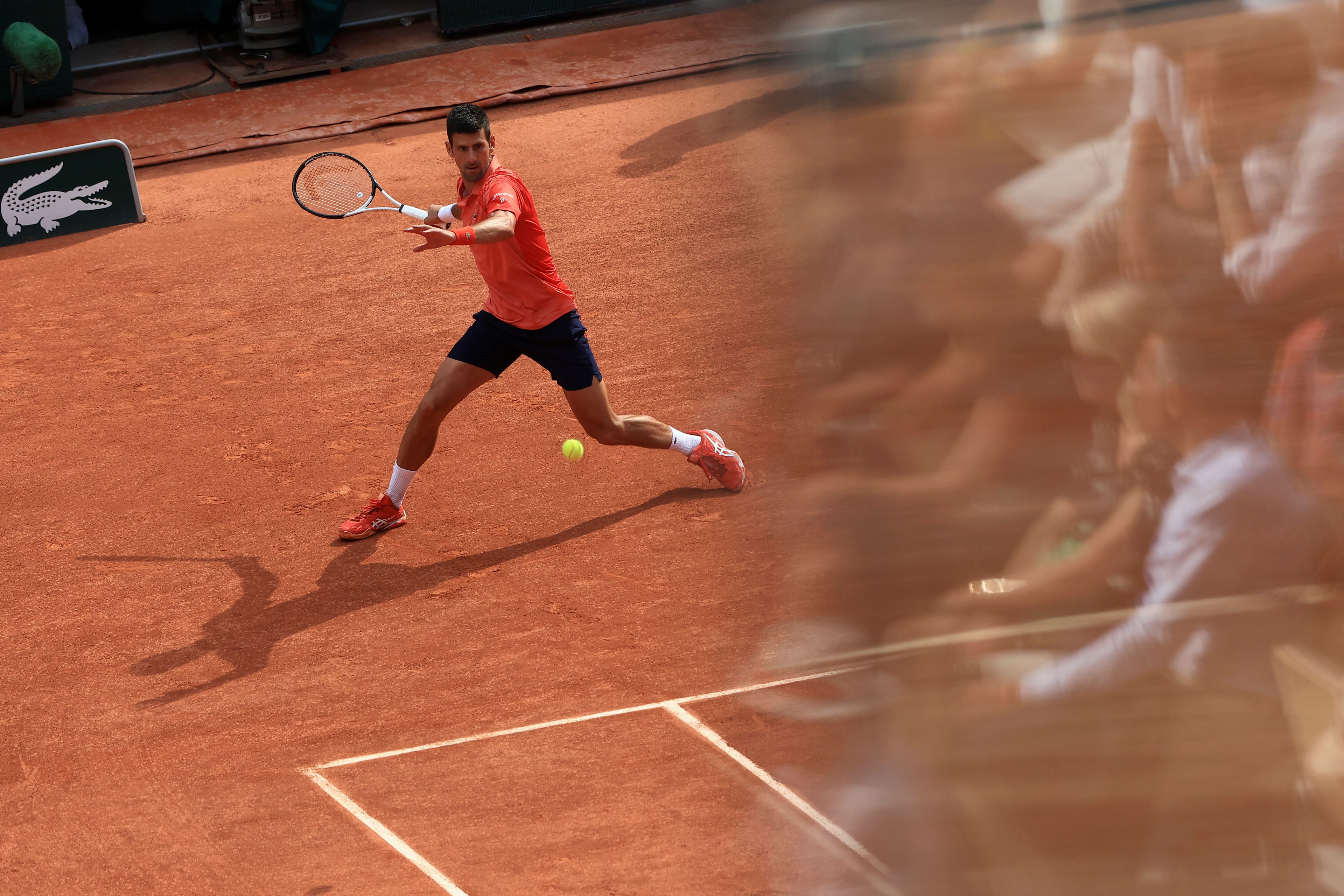 Serbia's Novak Djokovic plays a shot against Norway's Casper Ruud during their final match of the French Open tennis tournament at the Roland Garros stadium in Paris, Sunday, June 11, 2023. (AP Photo/Aurelien Morissard)