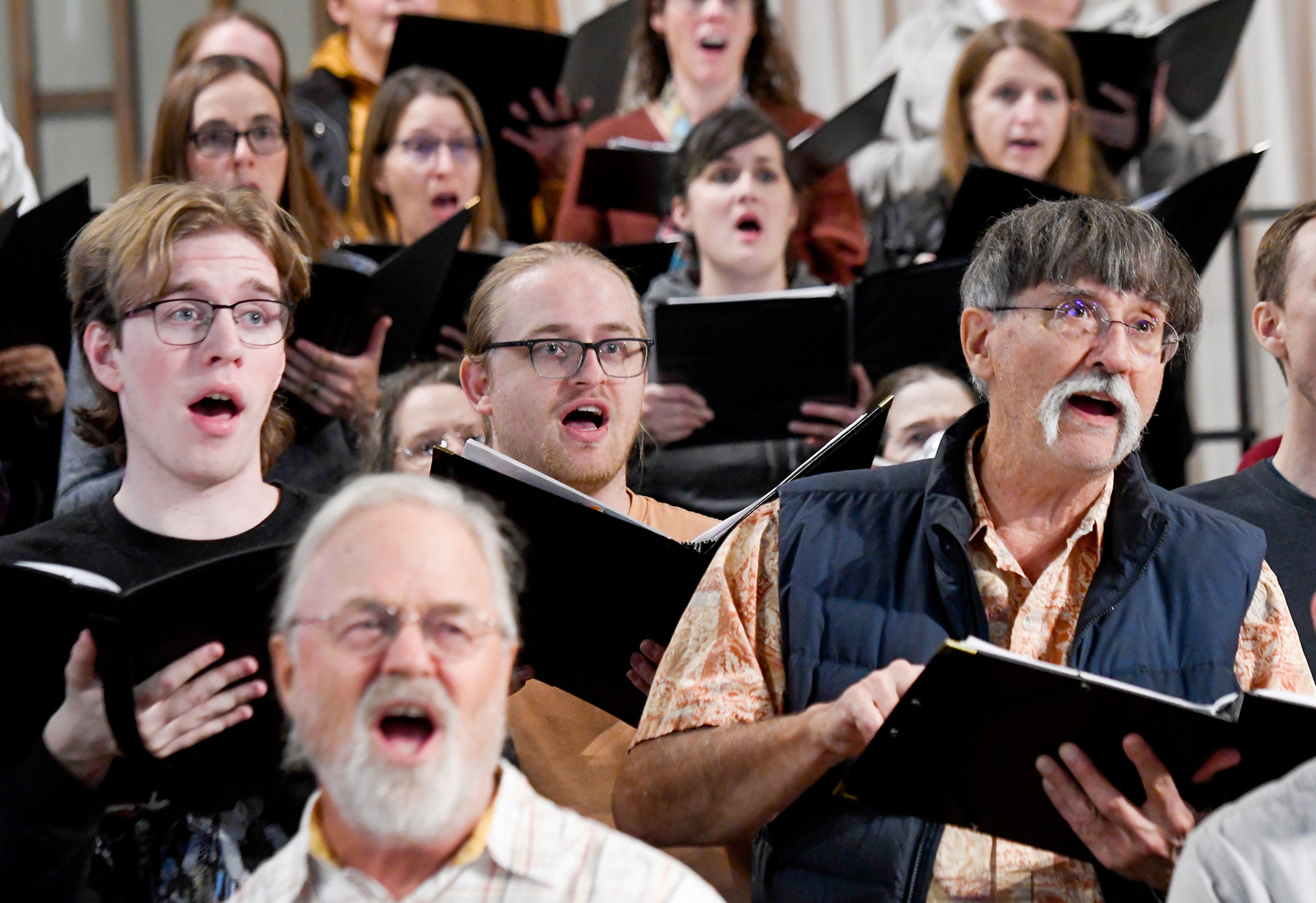 Members of the Palouse Choral Society rehearse Monday before the start of their 25th anniversary season at Simpson United Methodist Church in Pullman.