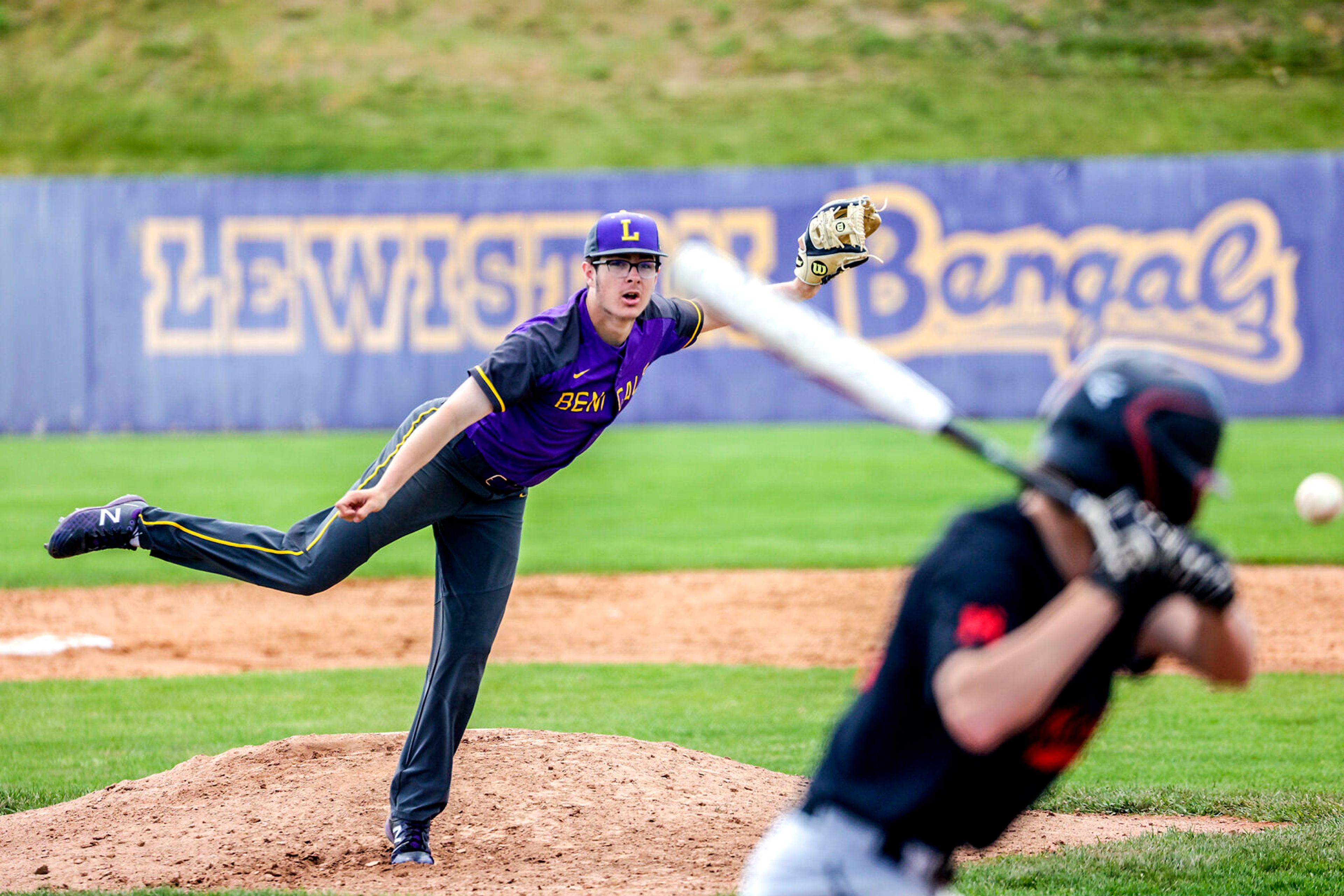 Lewiston’s Kayden Carpenter throws a pitch against Moscow at Church Field on Saturday. Lewiston defeated Moscow 6-4.