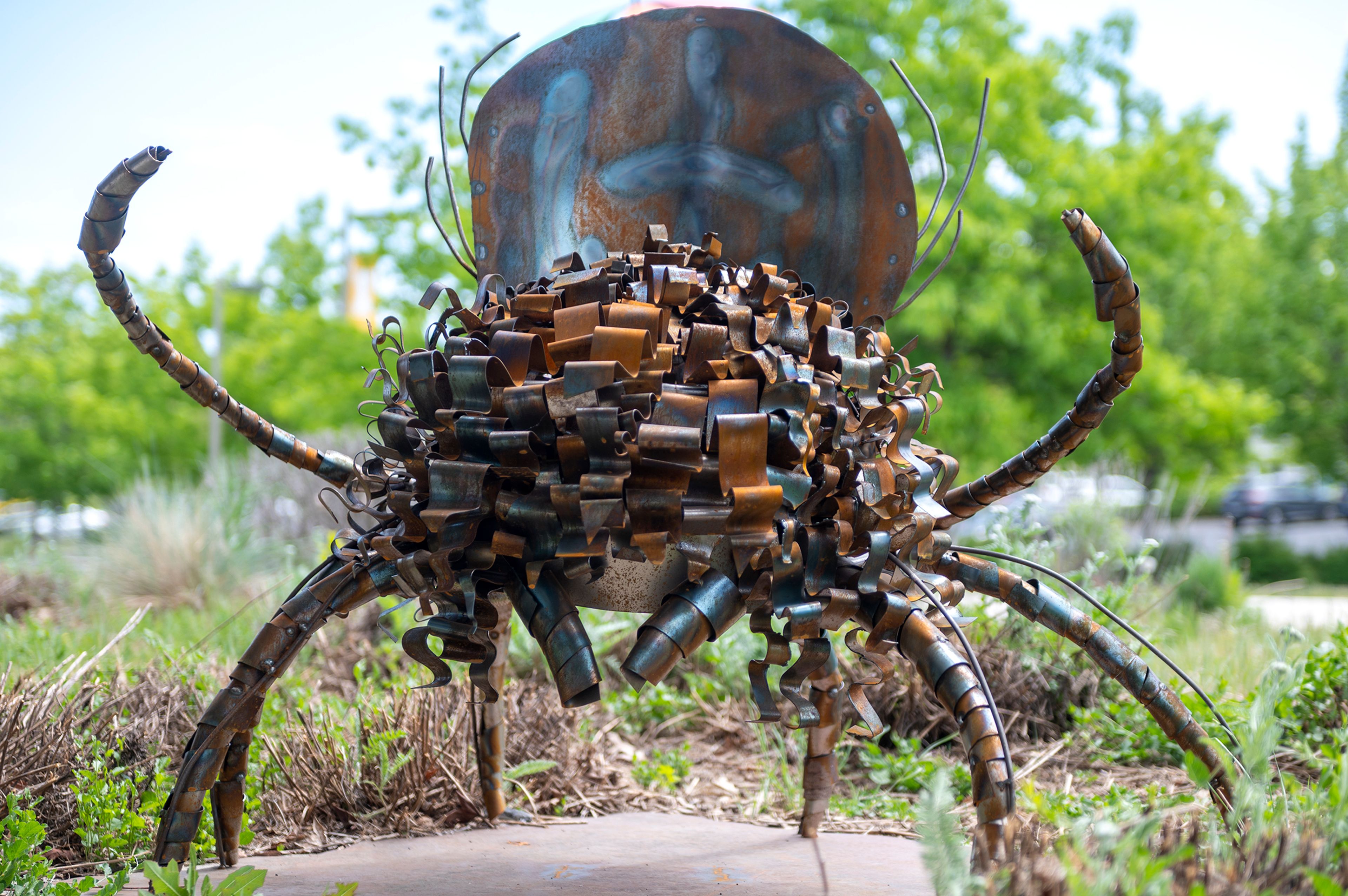 Artwork titled “C’mon I Ain’t That Scary” by Melanie Velazco Curiel is displayed in the Sculpture Garden outside of Moscow’s Intermodal Transit Center.