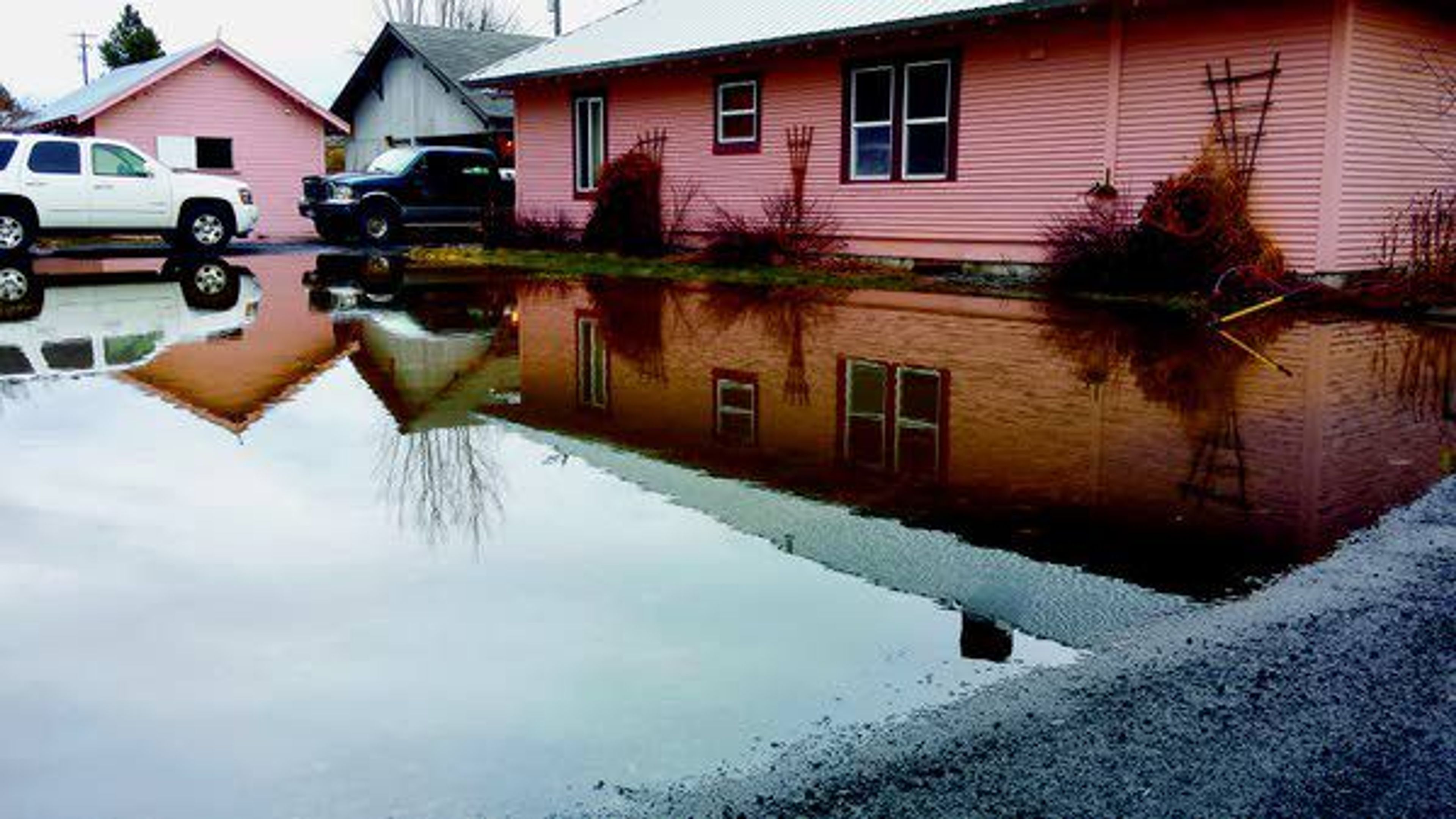 Standing water sits on the side lawn of North Palouse Veterinary Clinic on March 14 in Potlatch. Garrett Cabeza Daily News