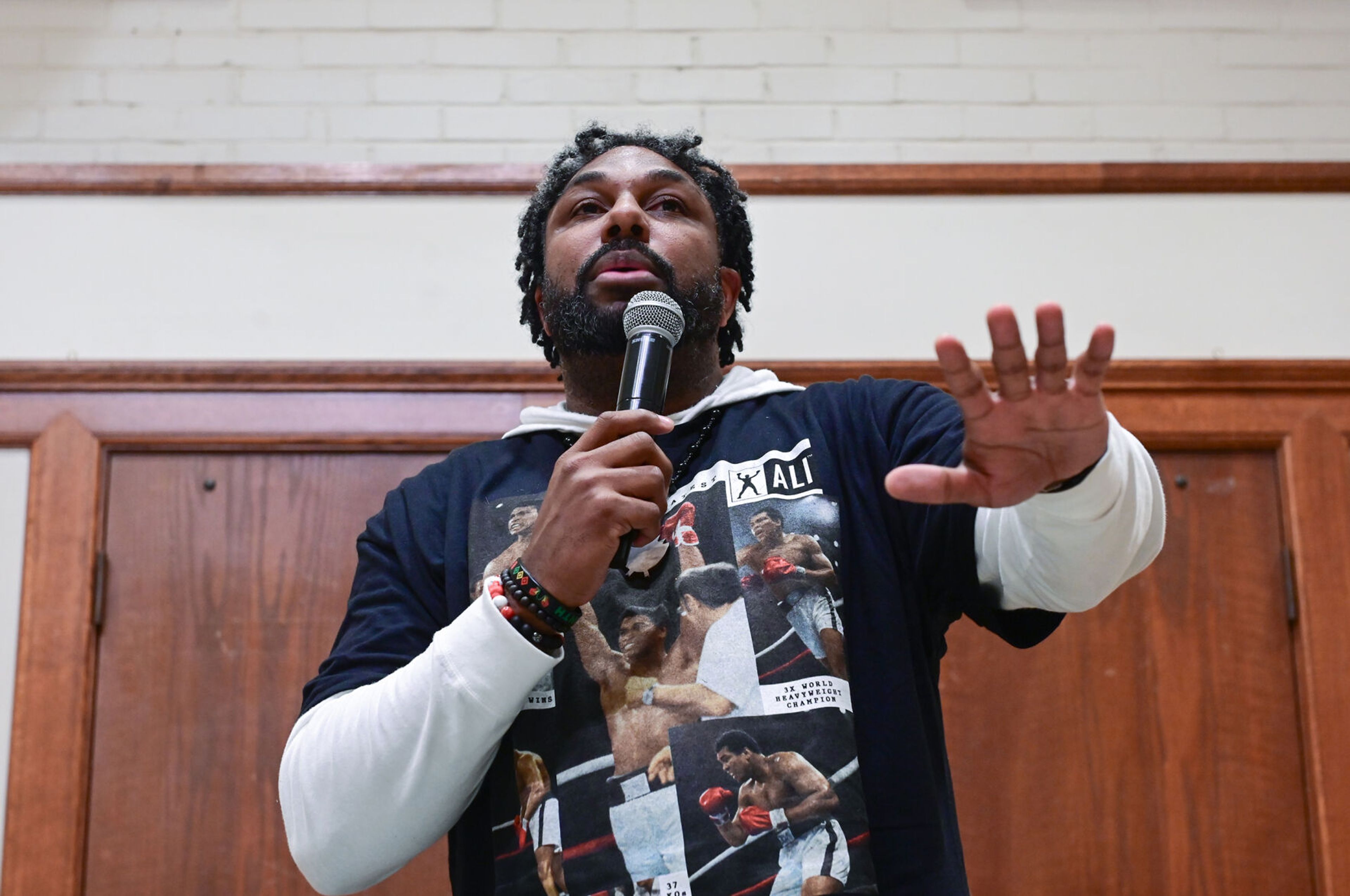 Mario Pile, director of the UI Black and African American Cultural Center, speaks as part of a local panel at the United Against Hate summit Monday at the 1912 Center in Moscow.