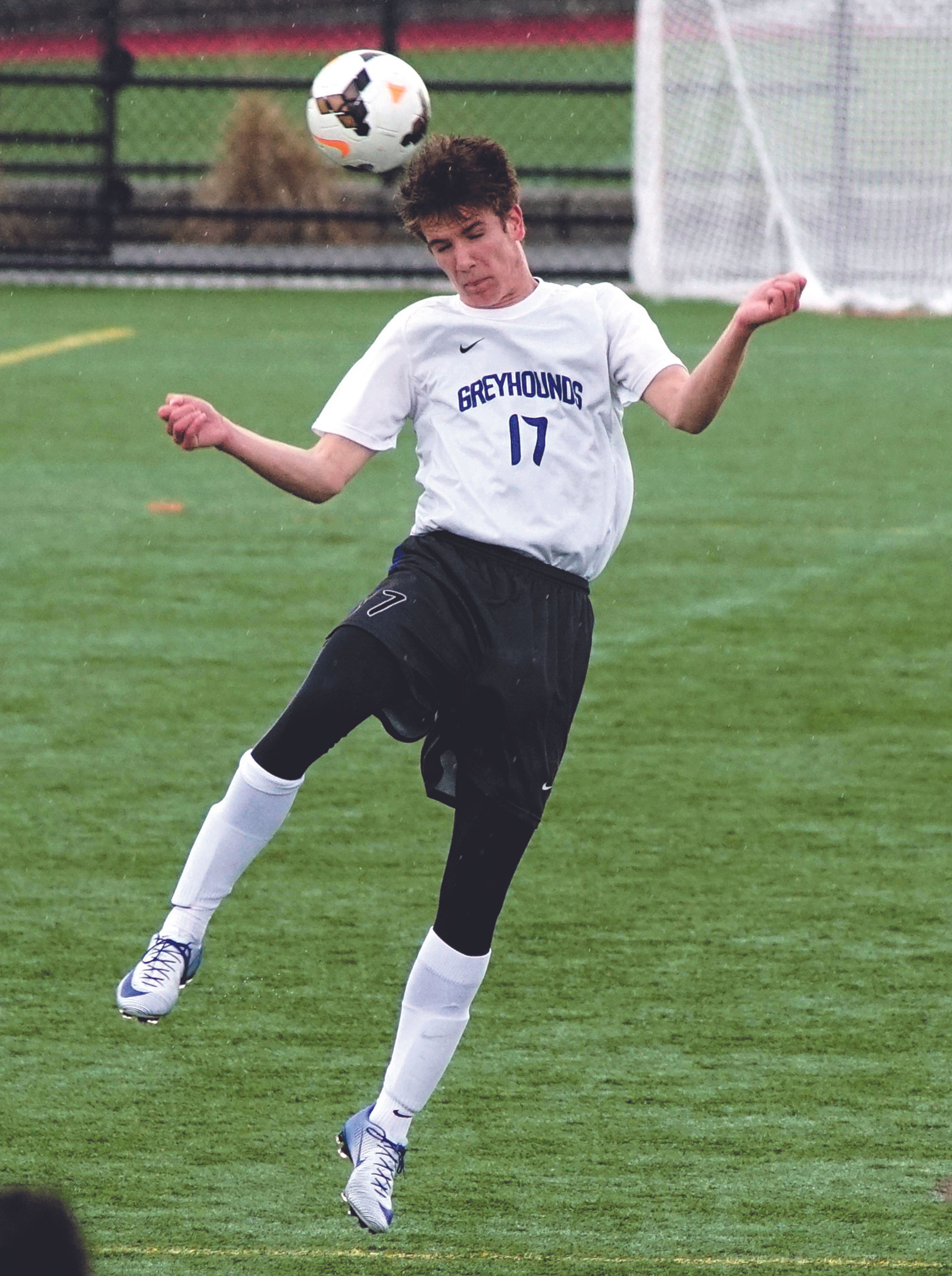 Pullman's Jared Holstad heads the ball during a Great Northern League soccer match against Cheney Saturday afternoon at Washington State's Valley Road Playfields.