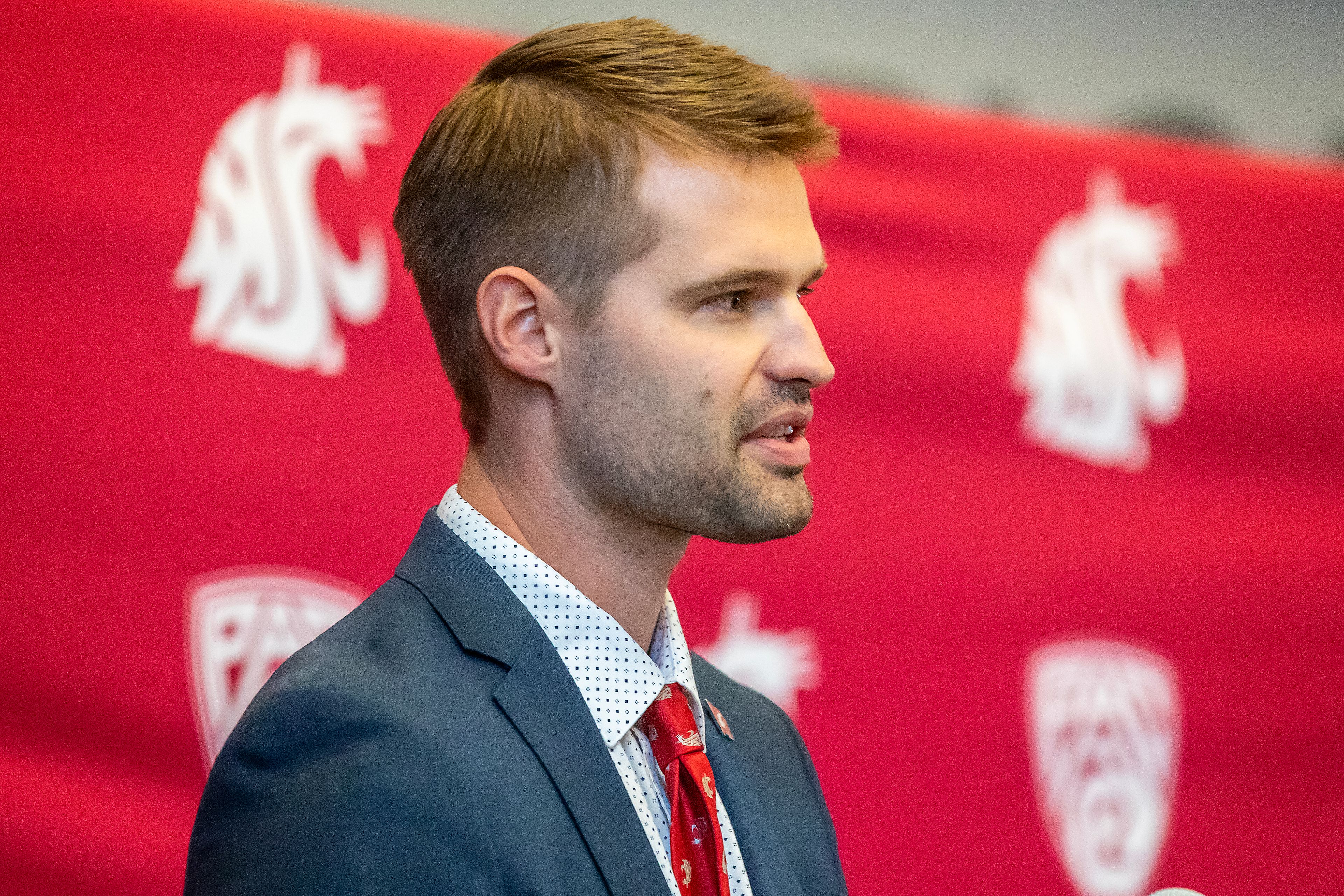 David Riley speaks as he's introduced as the new men's basketball coach April 4 in Pullman.