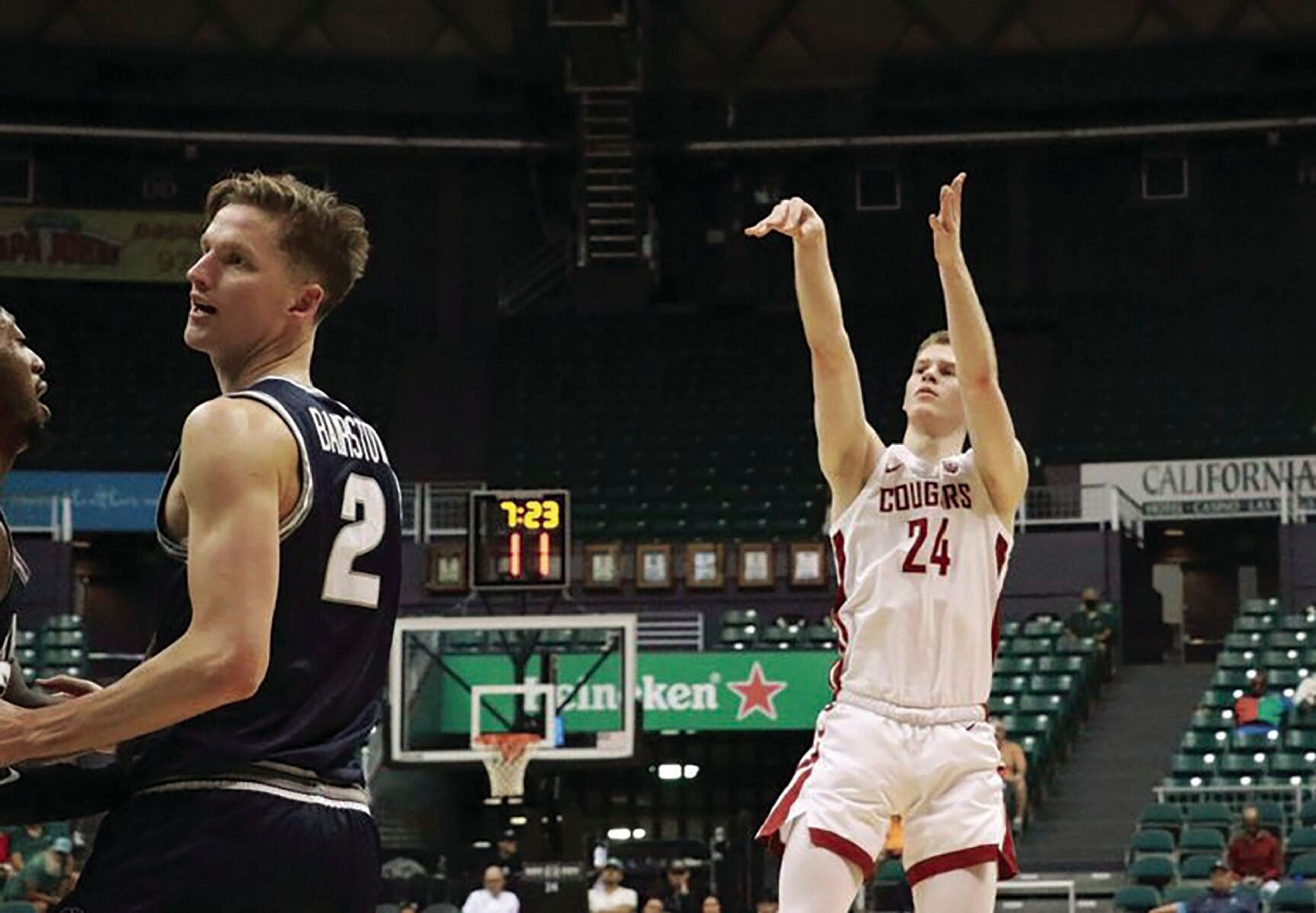 Washington State junior guard Justin Powell shoots during Sunday's Diamond Head Classic third-place game against Utah State at the Stan Sheriff Center on the campus of the University of Hawaii in Honolulu.