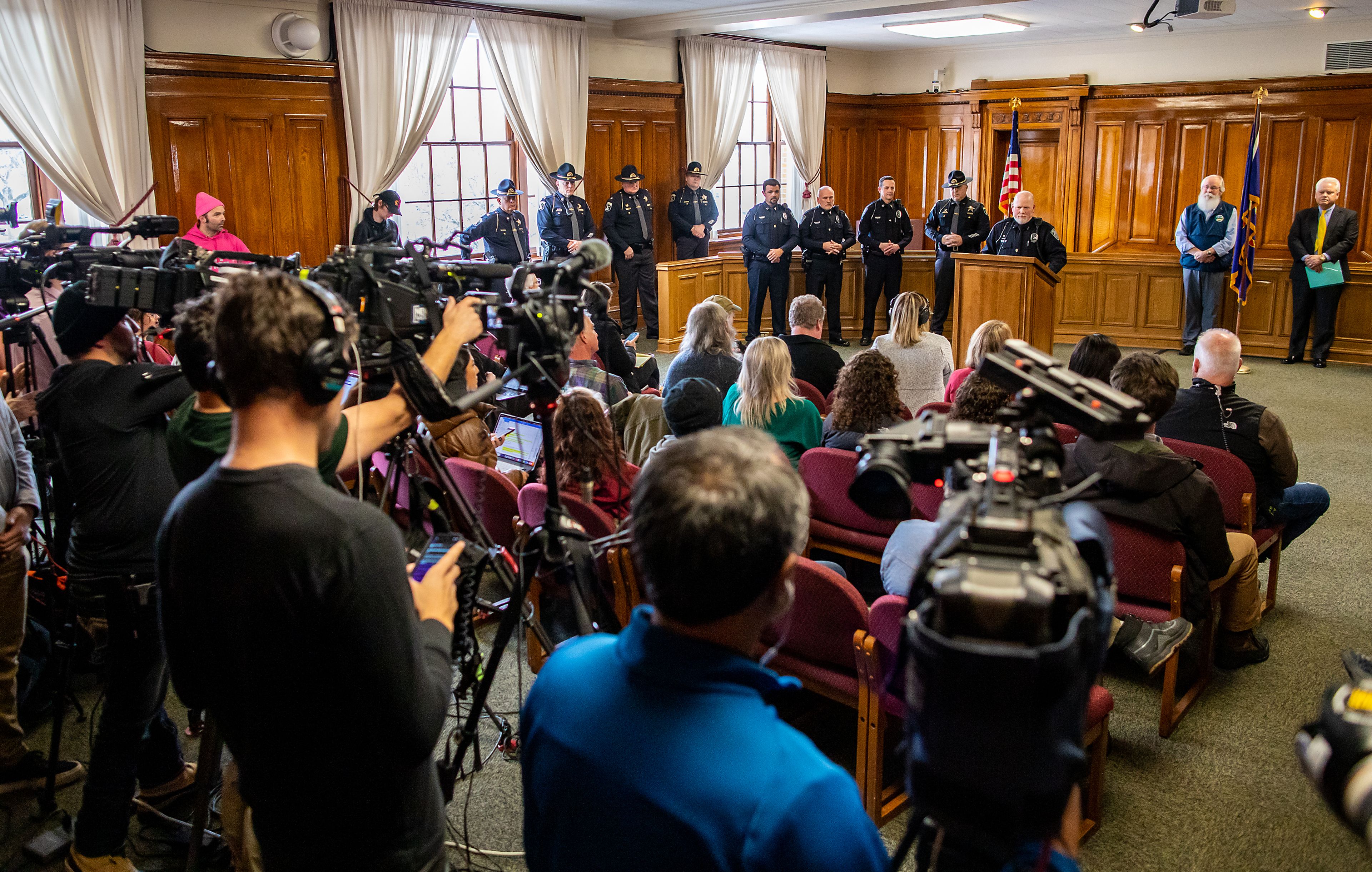 Moscow Police Department Chief James Fry answer questions from reporters regarding the arrest of Bryan C. Kohberger during a press conference on Friday, Dec. 30, 2022, at City Hall in Moscow, Idaho. Kohberger was arrested Friday in Effort, Pa. on first degree murder charges.