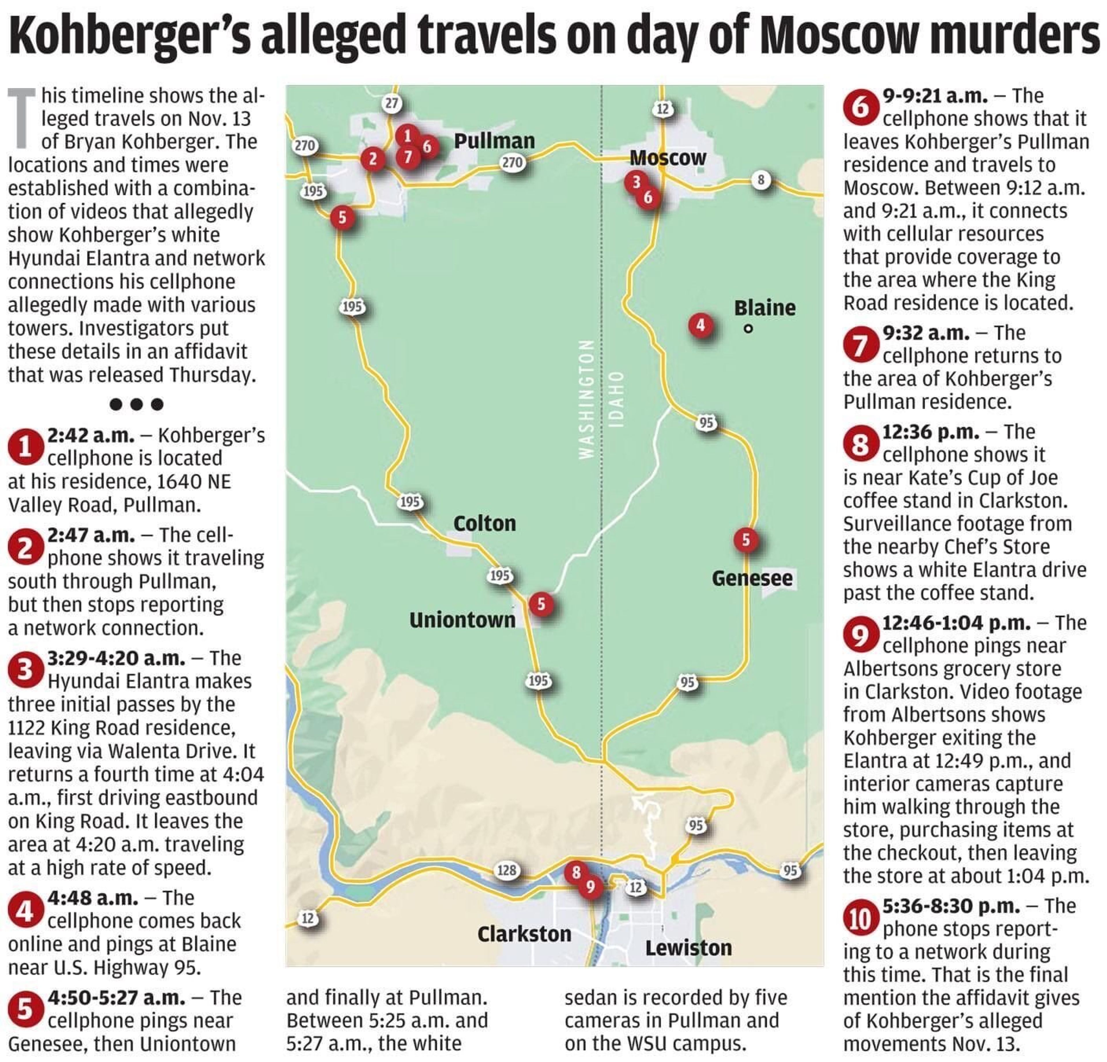 Kohberger's alleged travels