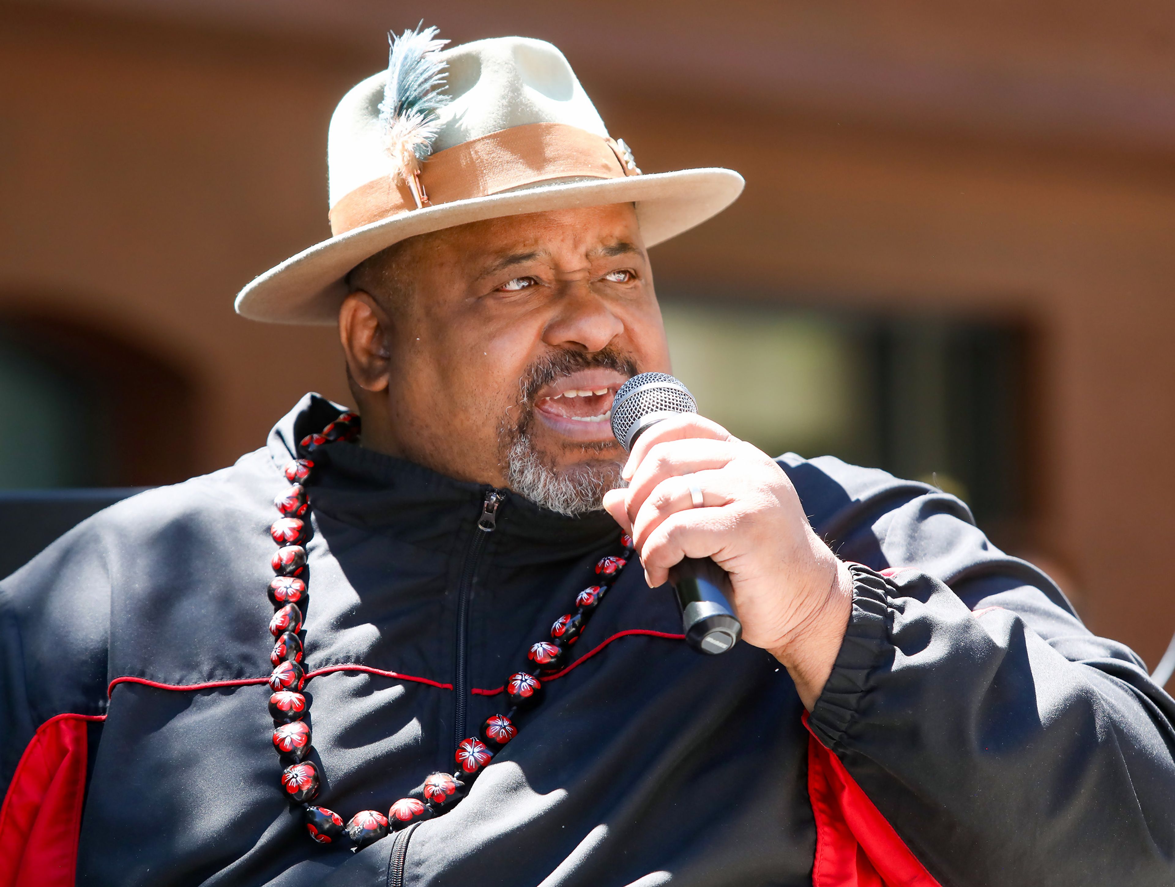 Pullman Educator James Montgomery Bledsoe speaks at a Juneteenth celebration on Wednesday in Moscow’s Friendship Square, sharing the history and significance of the day, as well as personal stories.