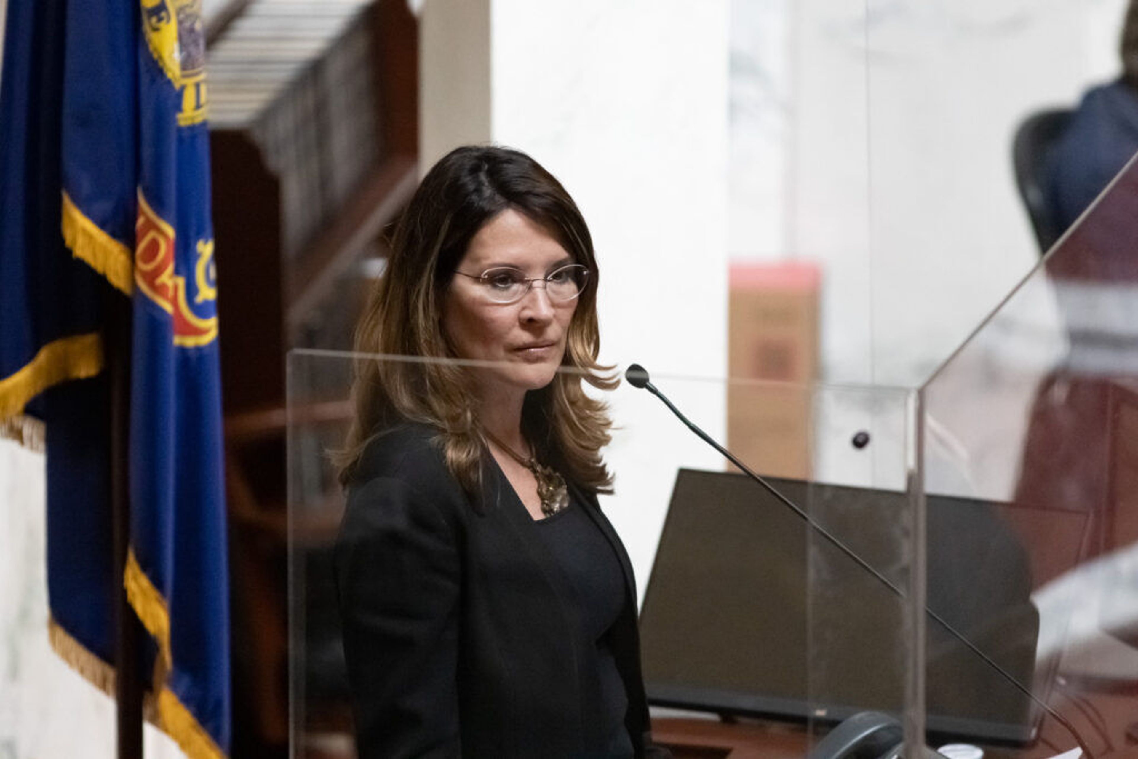 Lt. Gov. Janice McGeachin presides over the Senate at the Idaho Capitol on April 6, 2021. (Otto Kitsinger for Idaho Capital Sun)