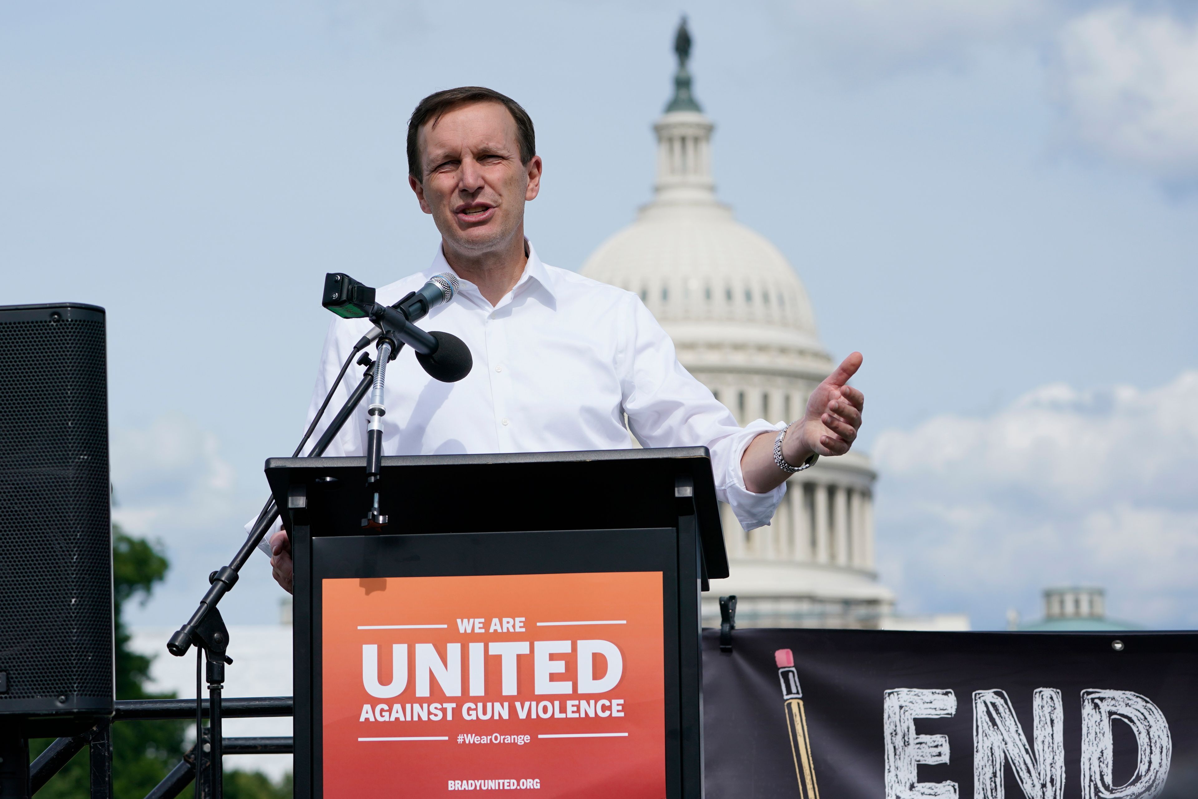 Sen. Chris Murphy, D-Conn., speaks during a rally near Capitol Hill in Washington, Friday, June 10, 2022, urging Congress to pass gun legislation. (AP Photo/Susan Walsh)