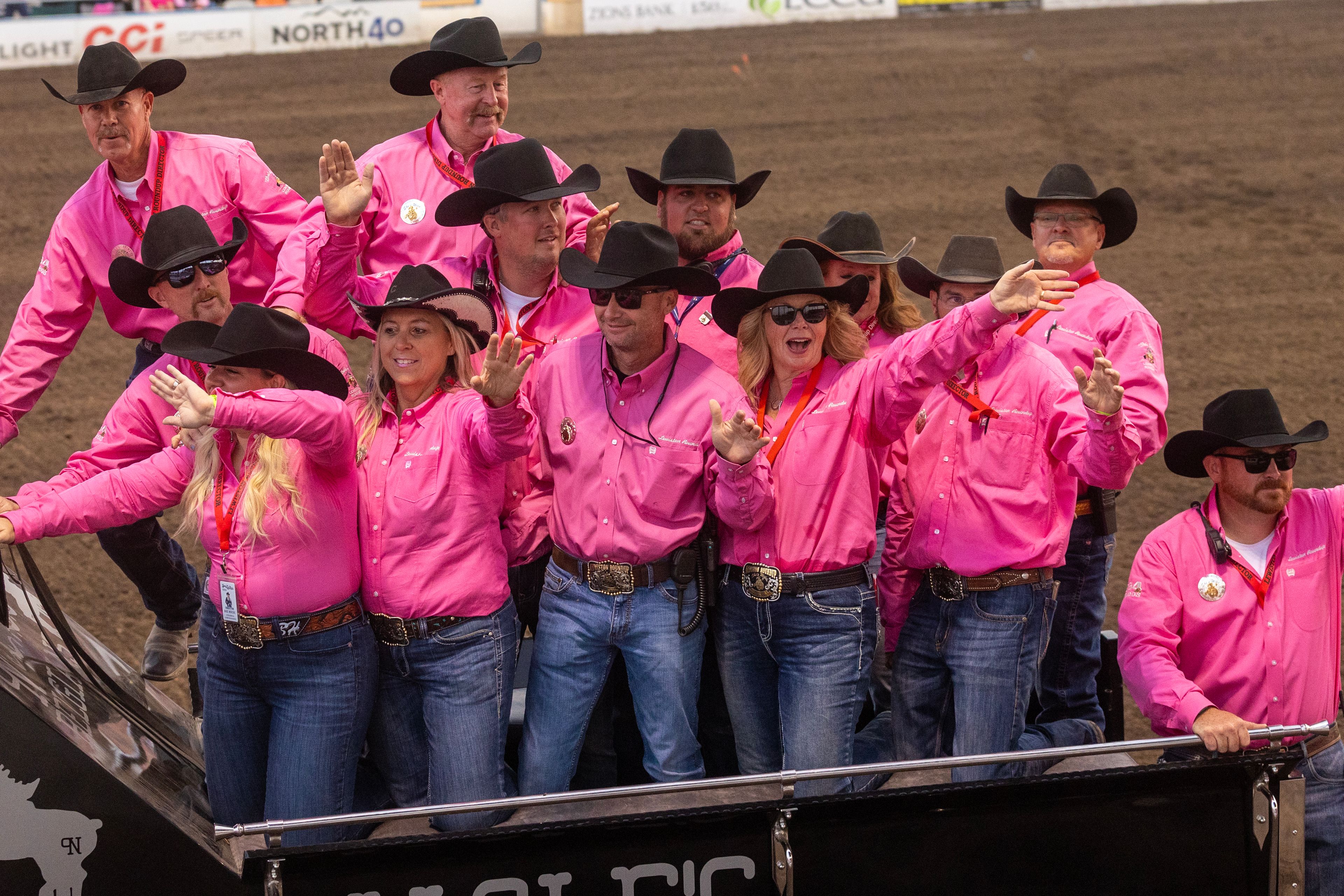 The directors wave to the crowd on day 3 of the Lewiston Roundup.