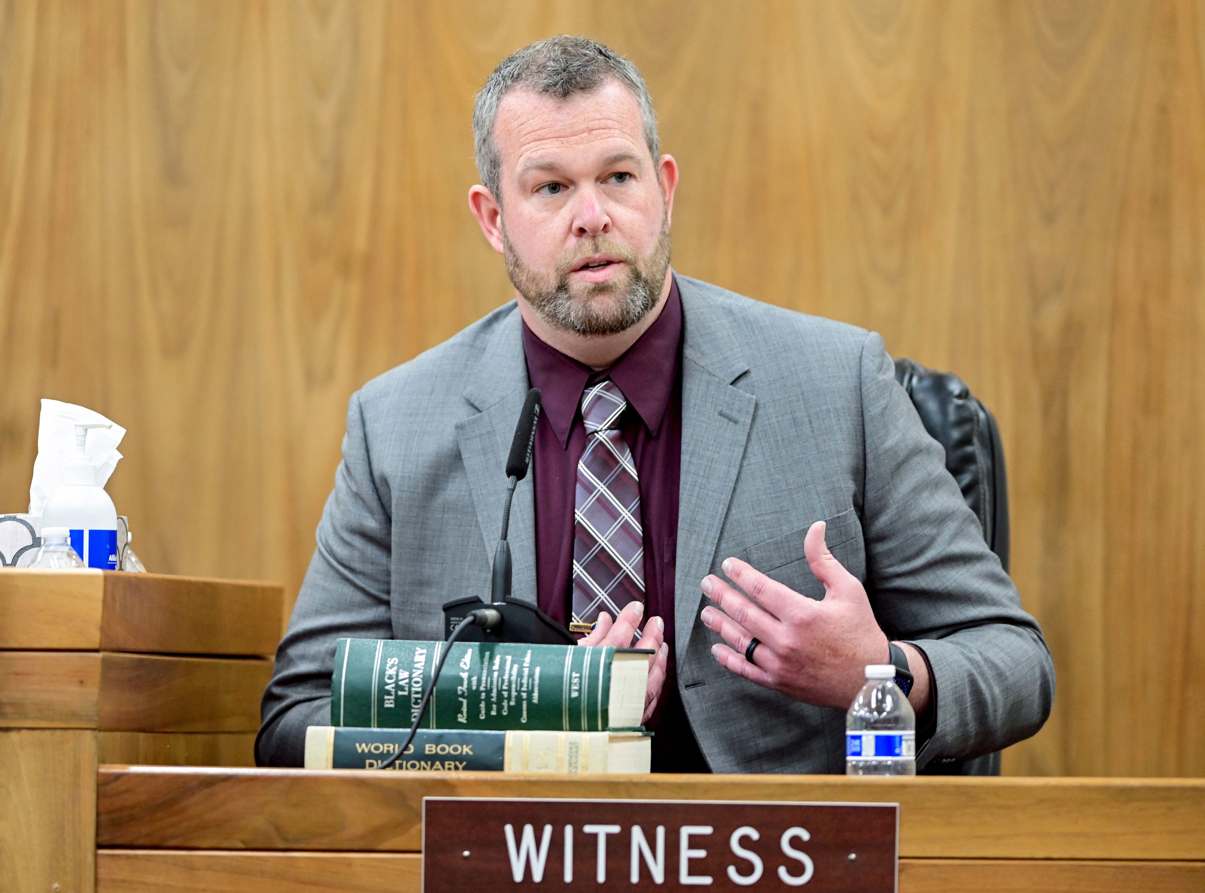 Detective Sgt. Chris Engle takes the stand to rebuttal portions of Juan Trejo Perez’s testimony in Colfax on Wednesday. Trejo Perez was found guilty of felony third-degree child molestation by a jury later that day.