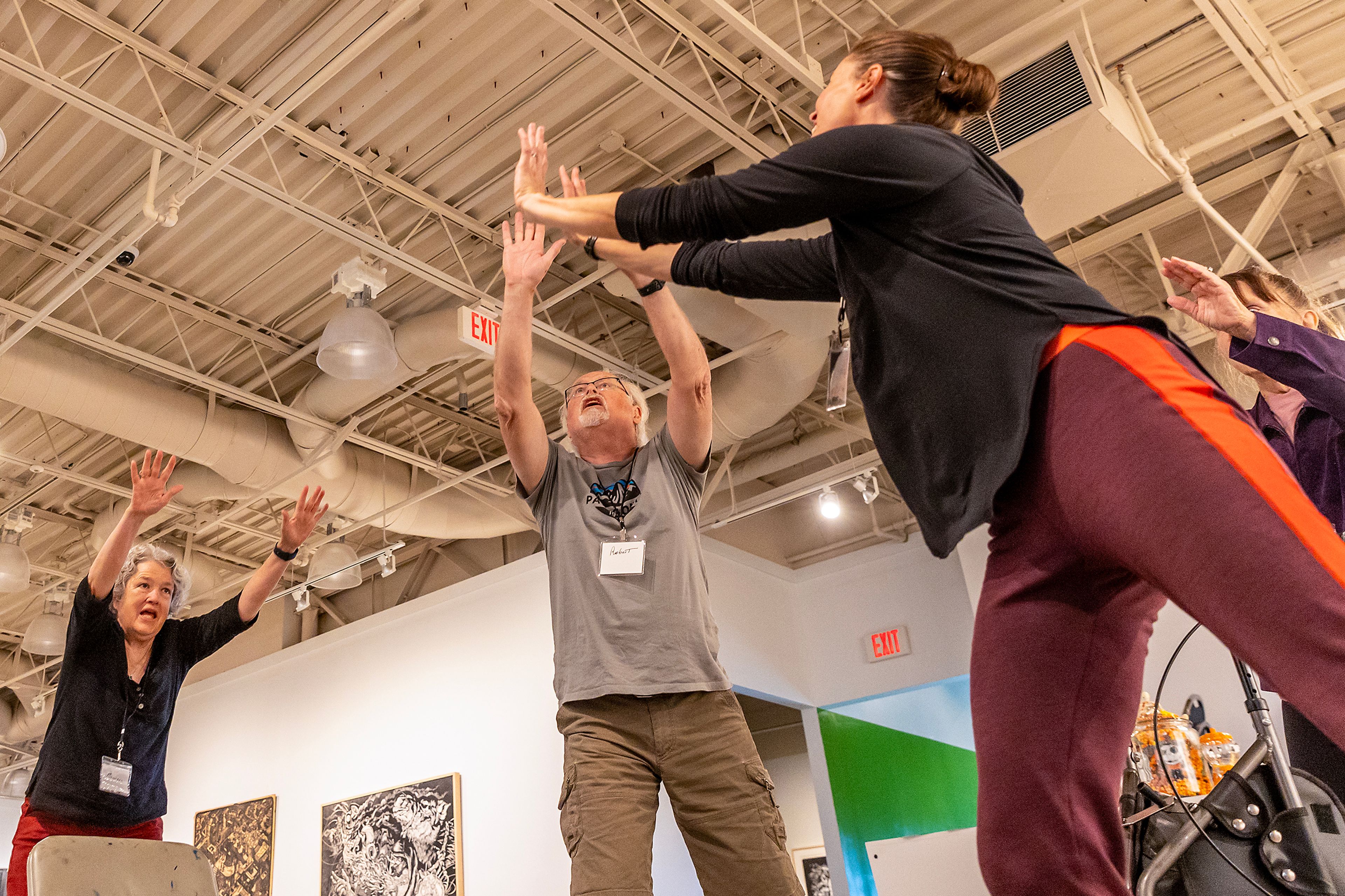 People dance, lead by Corrie Befort, right, during a Dance for Parkinson's class Tuesday at Moscow Contemporary.,