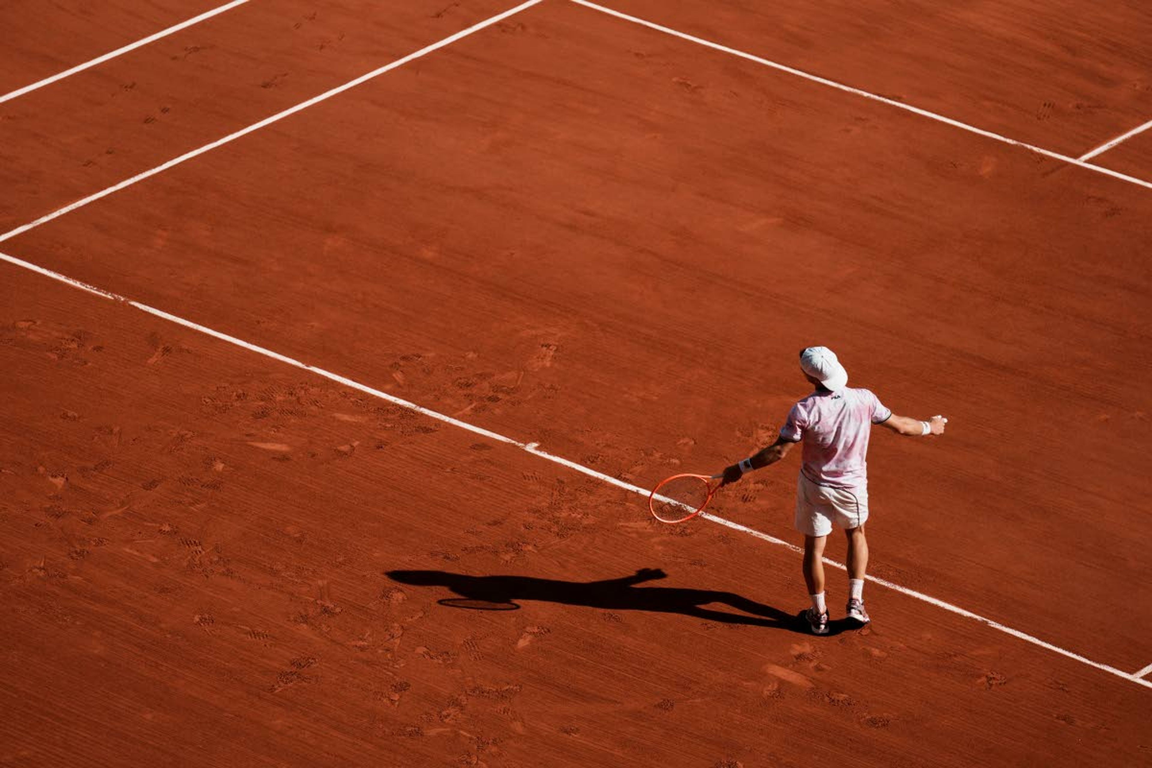 Argentina's Diego Schwartzman reacts as he plays Spain's Rafael Nadal during their quarterfinal match of the French Open tennis tournament at the Roland Garros stadium Wednesday, June 9, 2021 in Paris. (AP Photo/Thibault Camus)