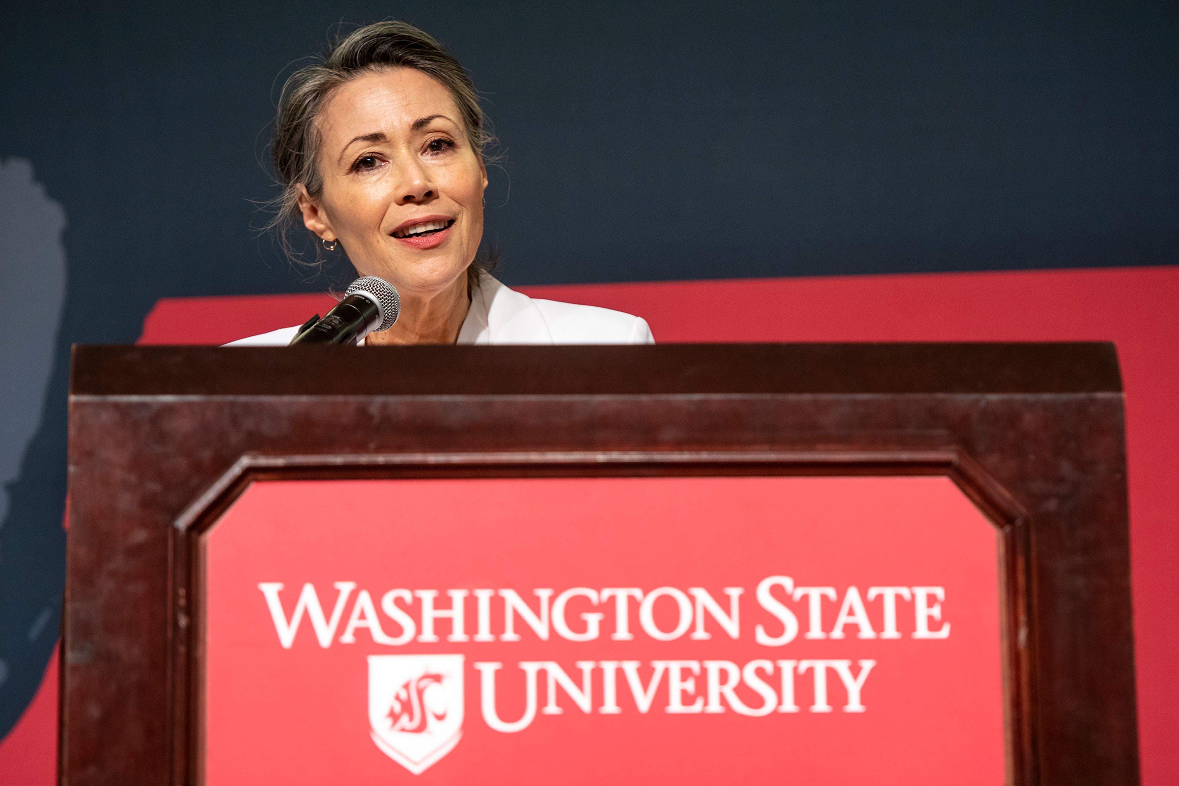 Journalist Ann Curry delivers a keynote speech Tuesday at the 46th annual Murrow Symposium in the Washington State University Compton Union Building in Pullman after receiving the Murrow Lifetime Achievement Award in Broadcast Journalism.