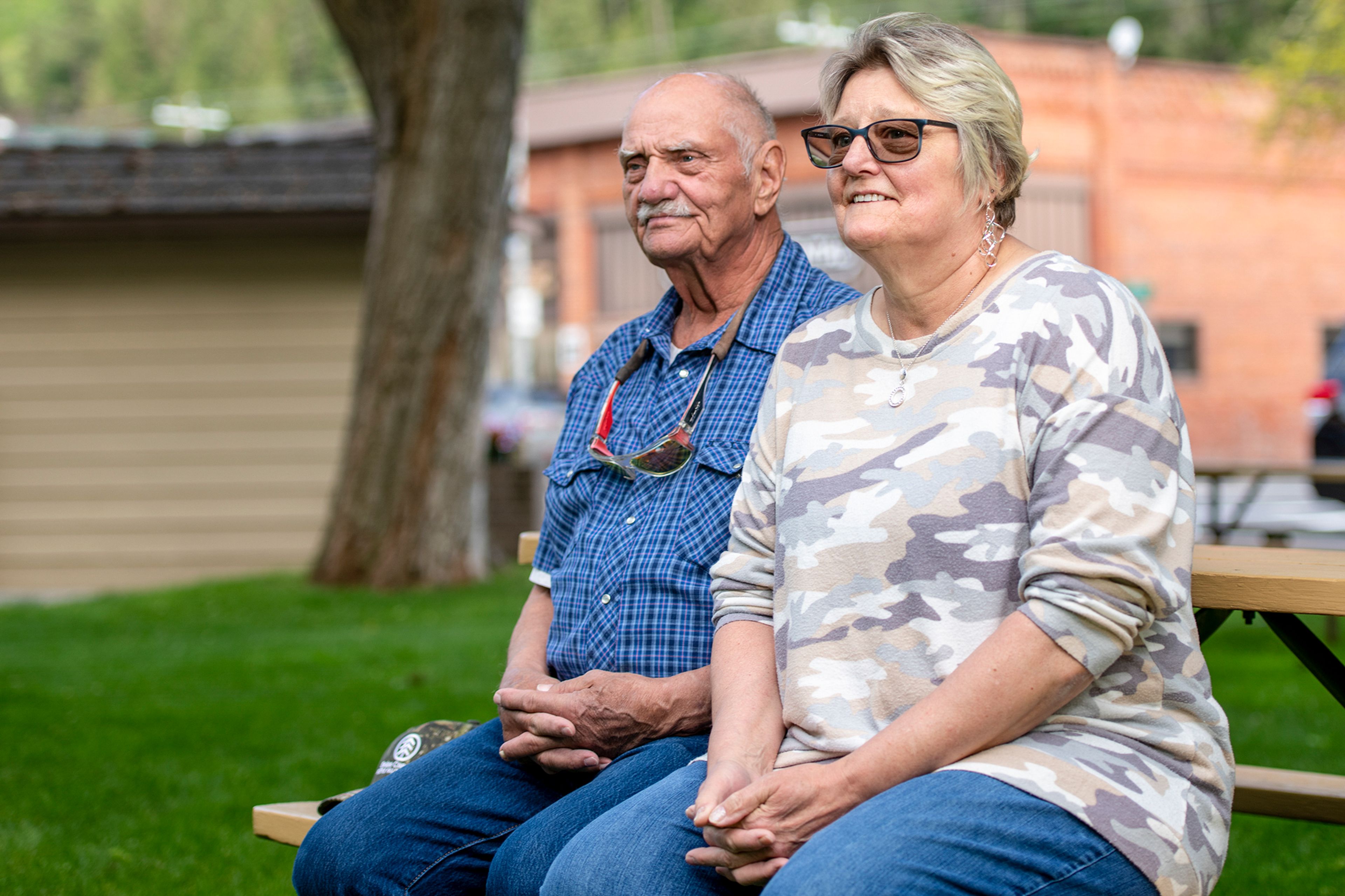 Locust Blossom Festival grand marshals Ray and Theo Dygert, of Juliaetta, pose for a portrait Wednesday at Kendrick City Park.