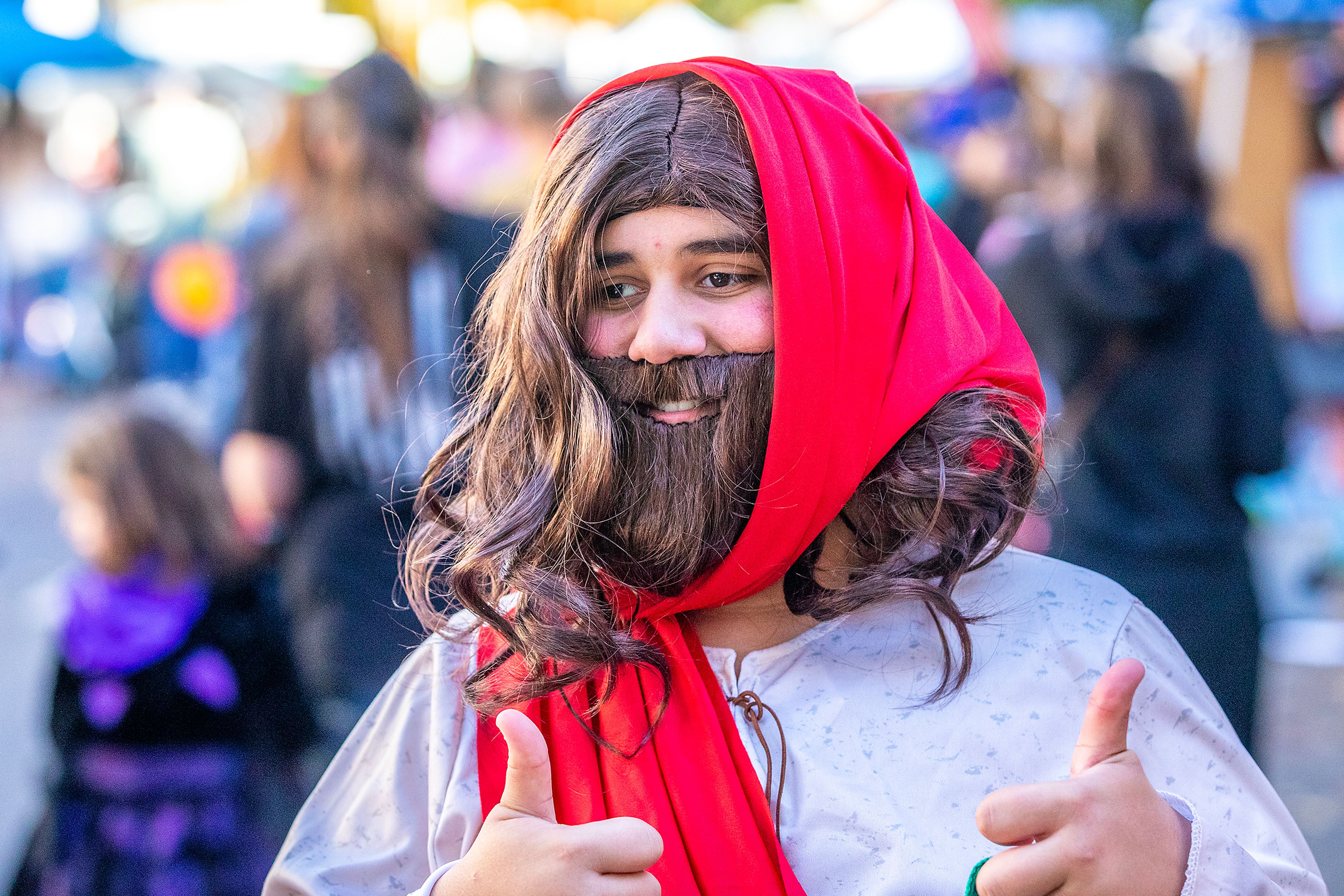 Marius Sidener, 13, of Clarkston, dresses as Jesus Saturday at Pumpkin Palooza in downtown Lewiston.,