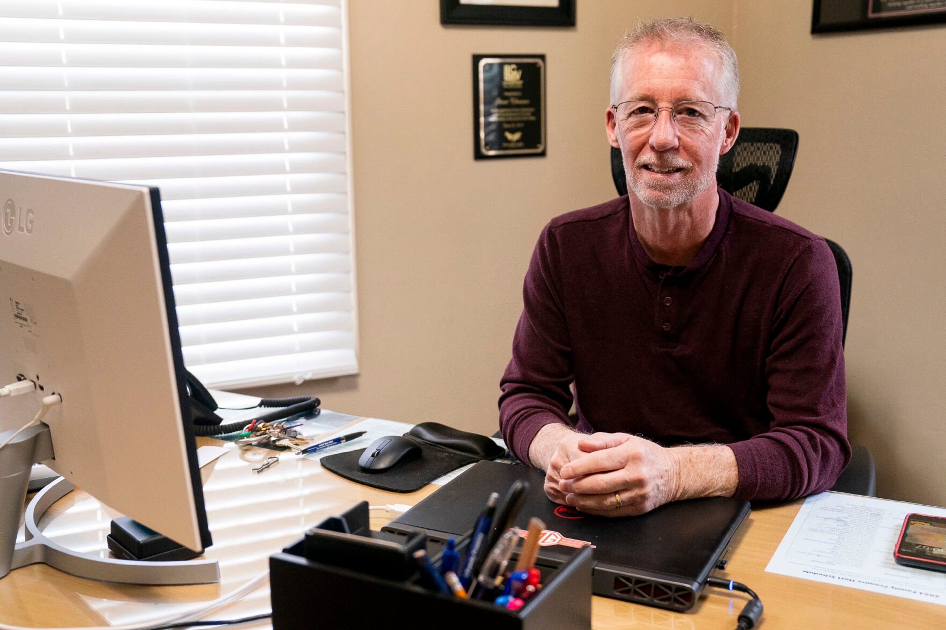 Steve Thomas of Family Promise-Lewis Clark poses for a portrait inside his office on Thursday in Lewiston.