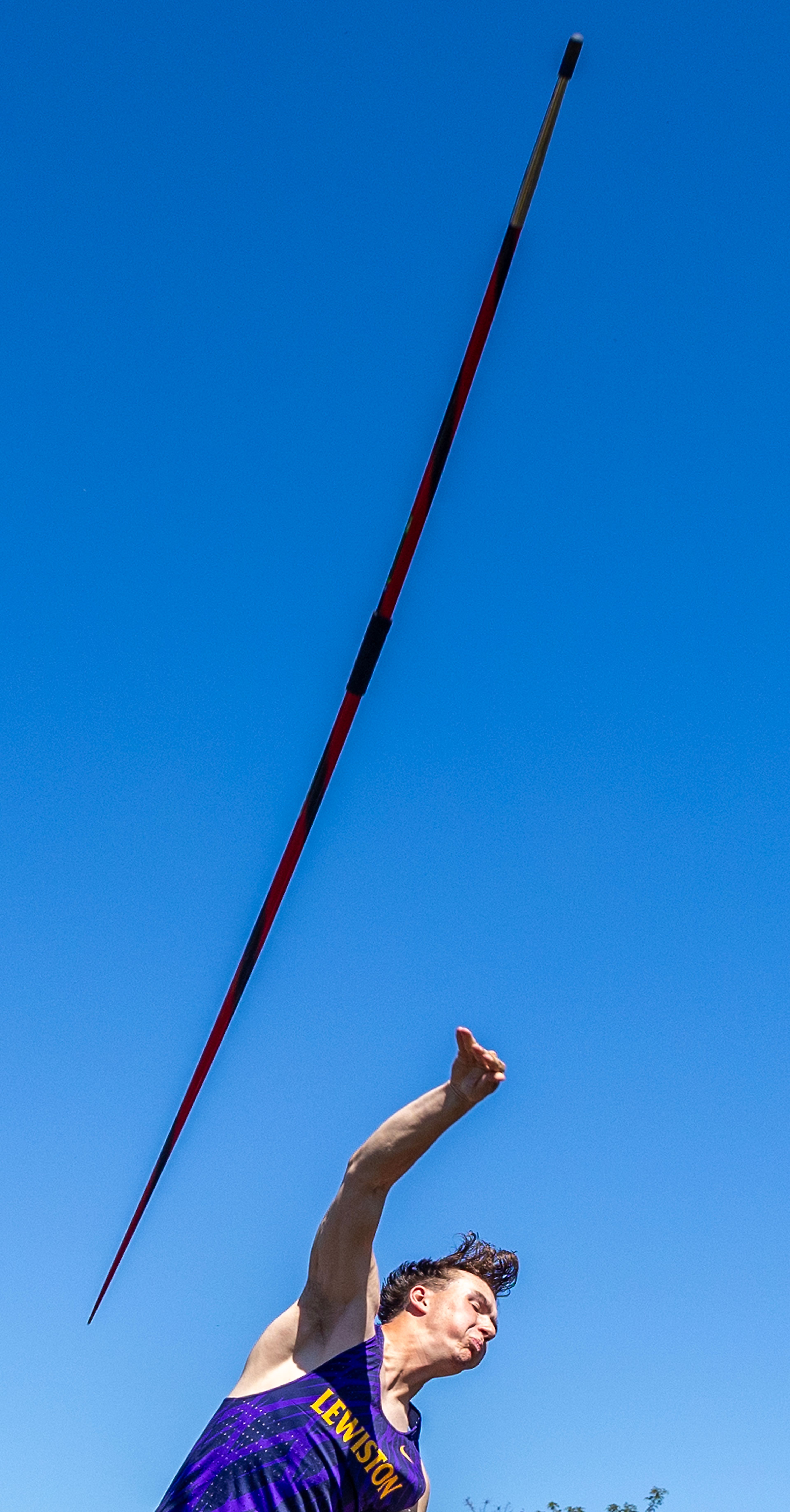 Lewiston’s Cole Arlint throws his javelin Thursday at the Meet of Champions Track Meet at Sweeney Track and Vollmer Bowl in Lewiston.