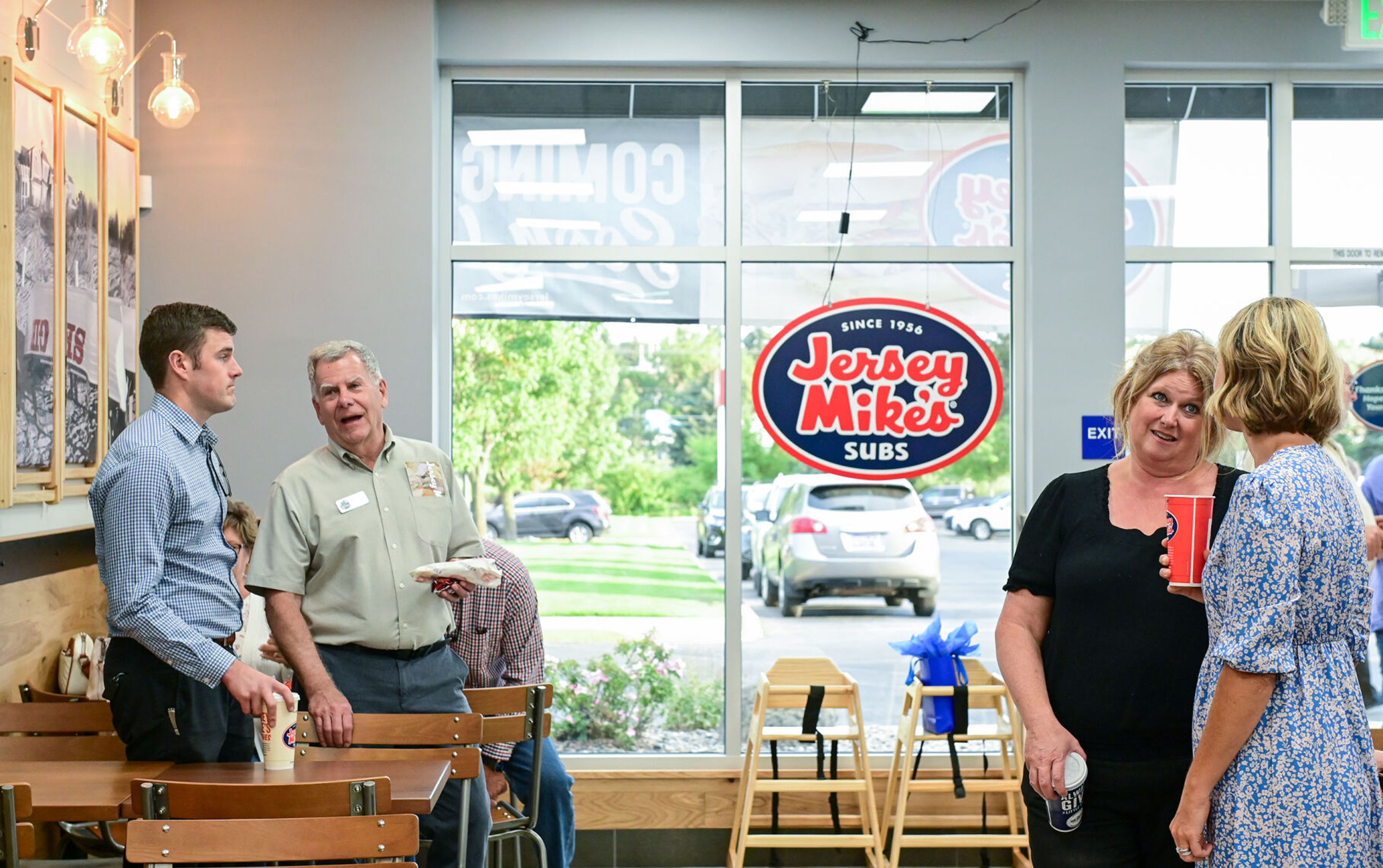 Friends, family and members of the community were invited to a soft opening event at the new Jersey Mike's Subs, including Moscow mayor Art Bettge, center, on Tuesday in Moscow.