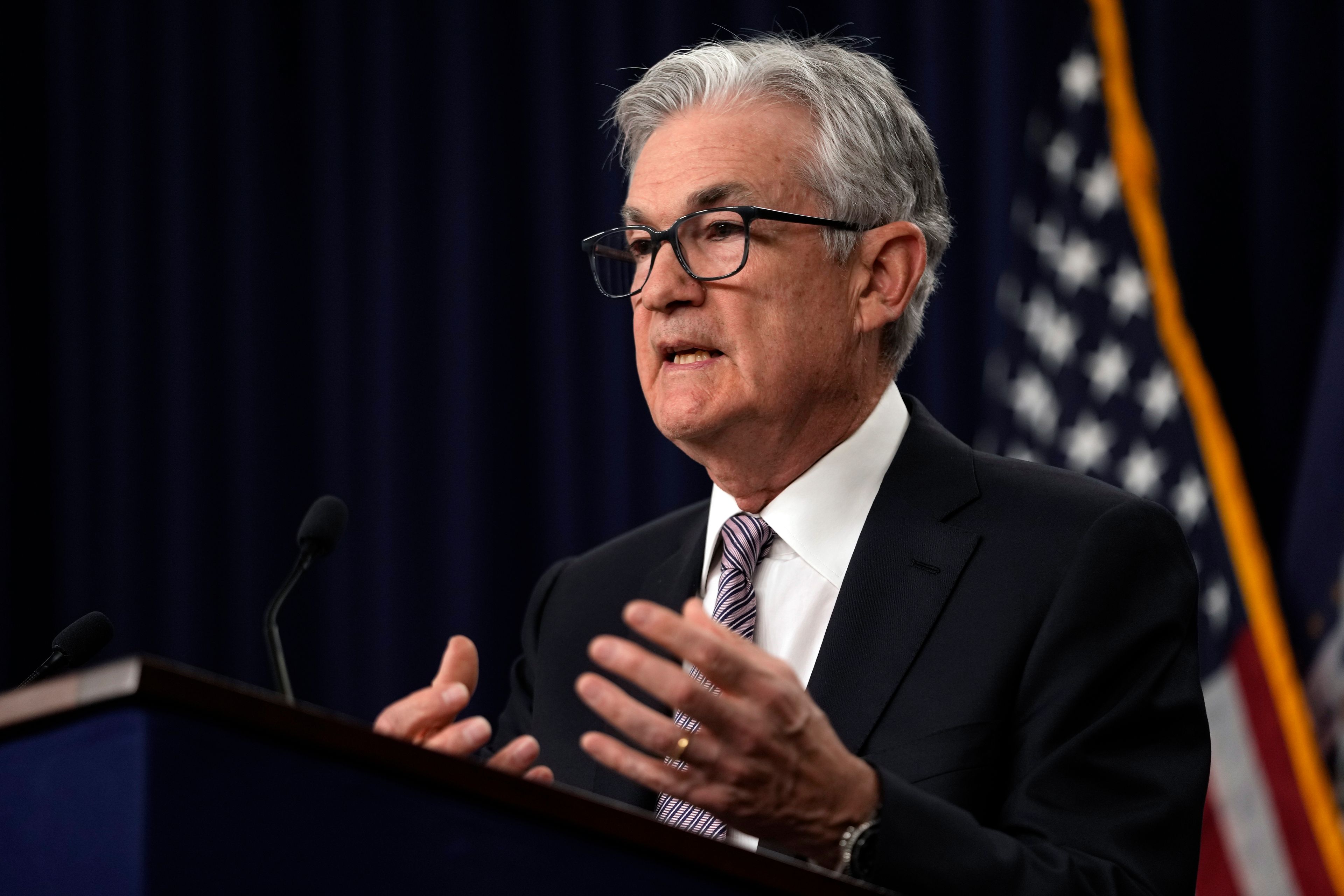 Federal Reserve Chairman Jerome Powell speaks during a news conference in Washington, Wednesday, May 3, 2023, following the Federal Open Market Committee meeting. (AP Photo/Carolyn Kaster)