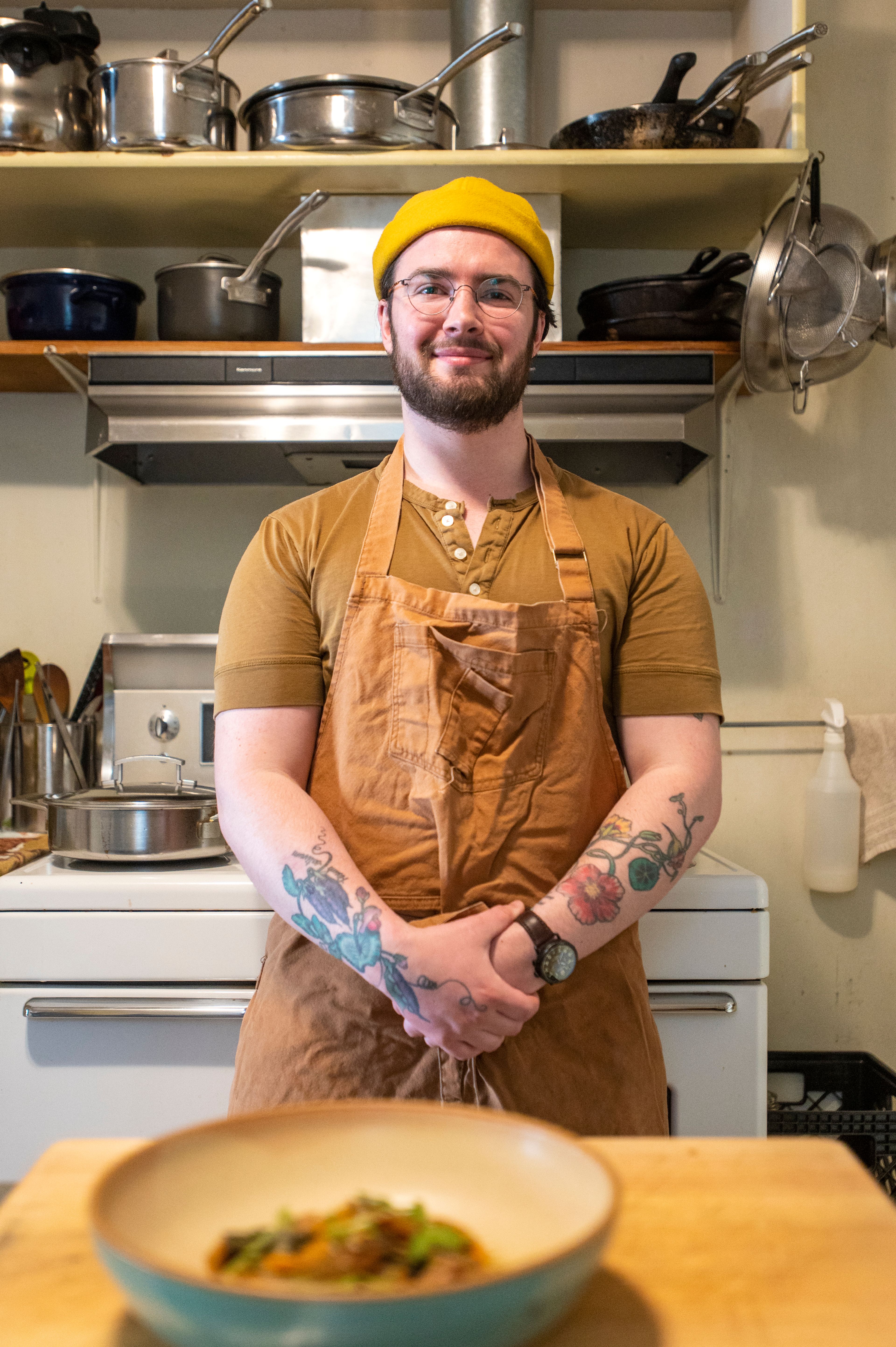 Chef and owner of Cellar Door Cooking, Ian Pecoraro, poses for a portrait in his kitchen Thursday afternoon in Moscow.