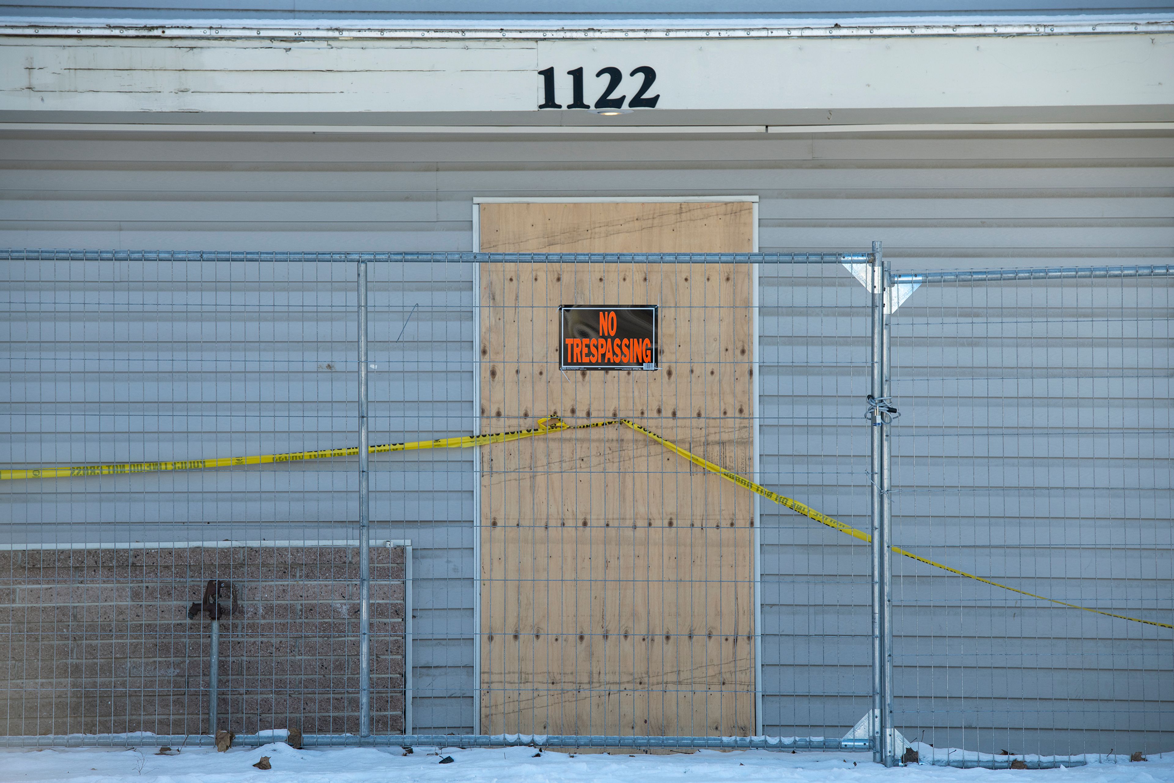 The front entrance to the house on Moscow’s King Road where four University of Idaho students were stabbed to death in November is fenced off.