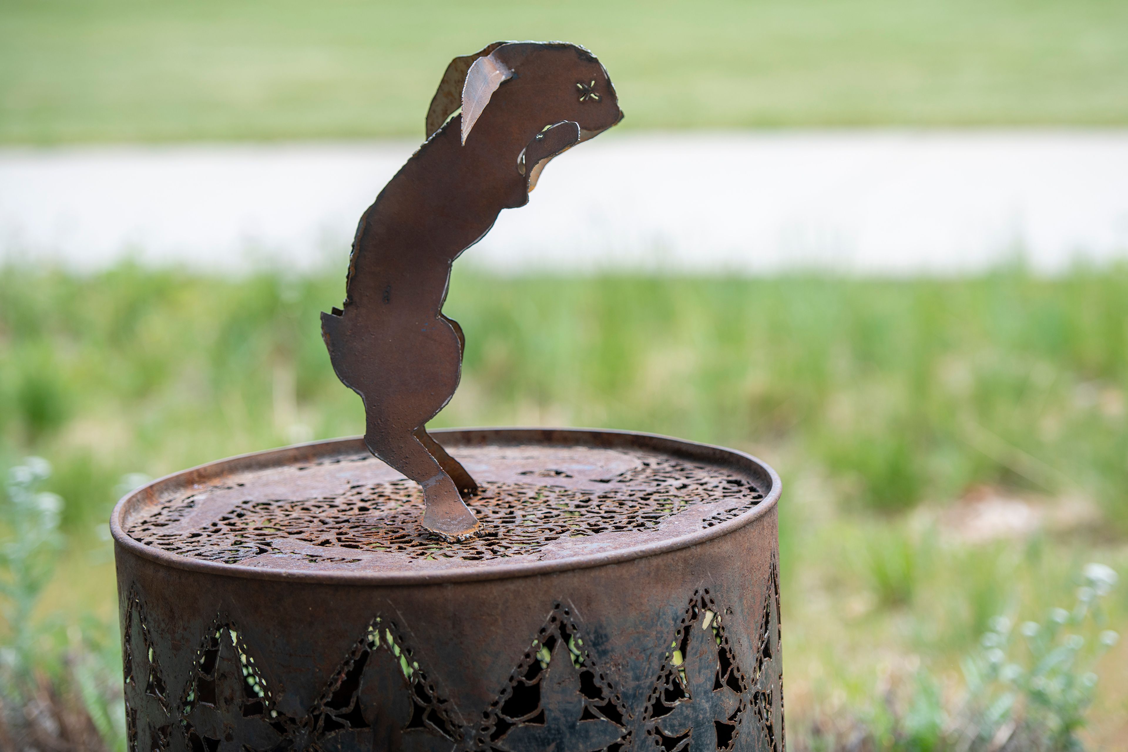 Artwork titled “A Lucky Rabbit’s Footside” by Alyssa Hamburger is displayed in the Sculpture Garden outside of Moscow’s Intermodal Transit Center.