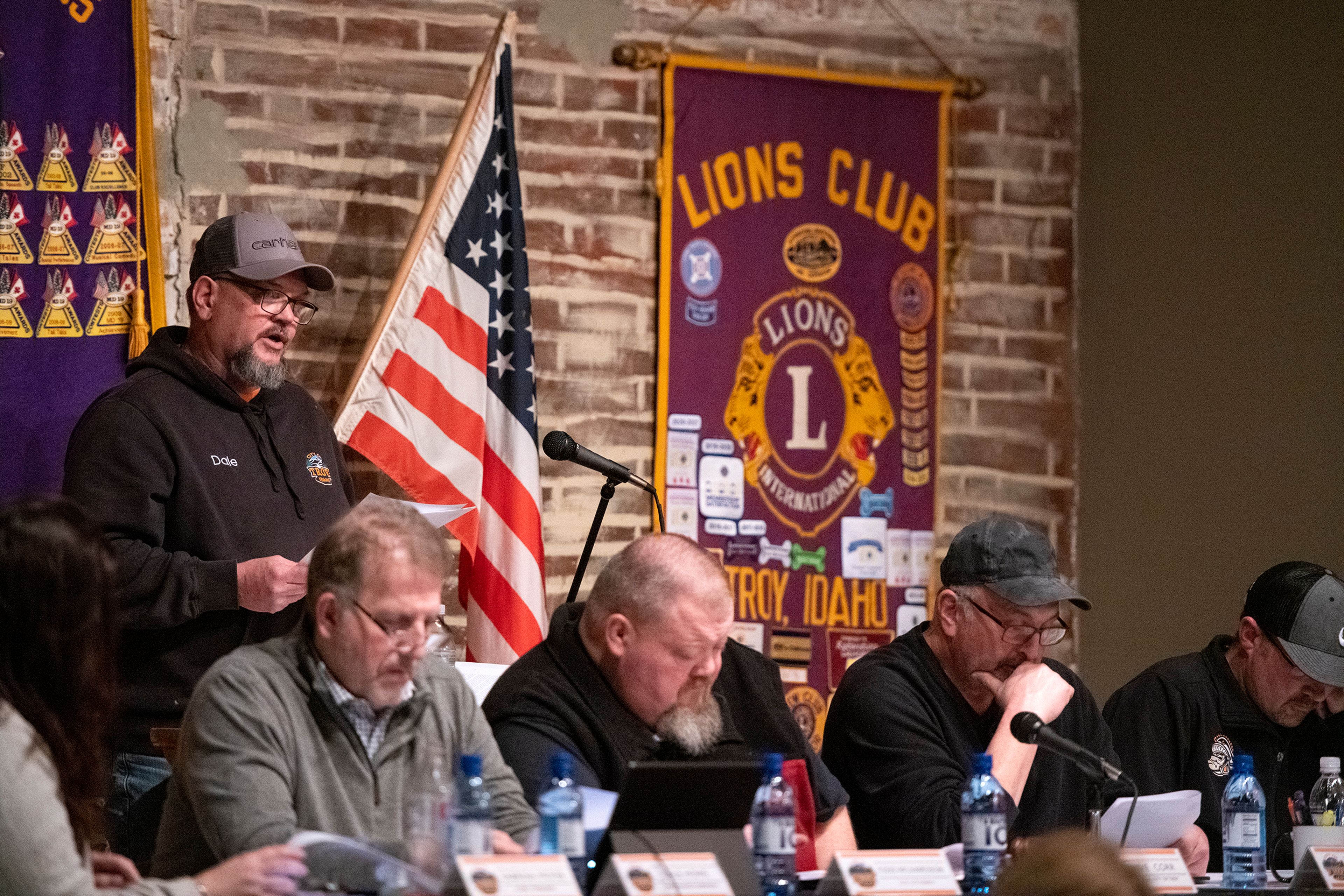 Public Maintenance Supervisor Dale Howe presents a report during a public hearing for a conditional use permit Wednesday at the Troy Lion’s Club.