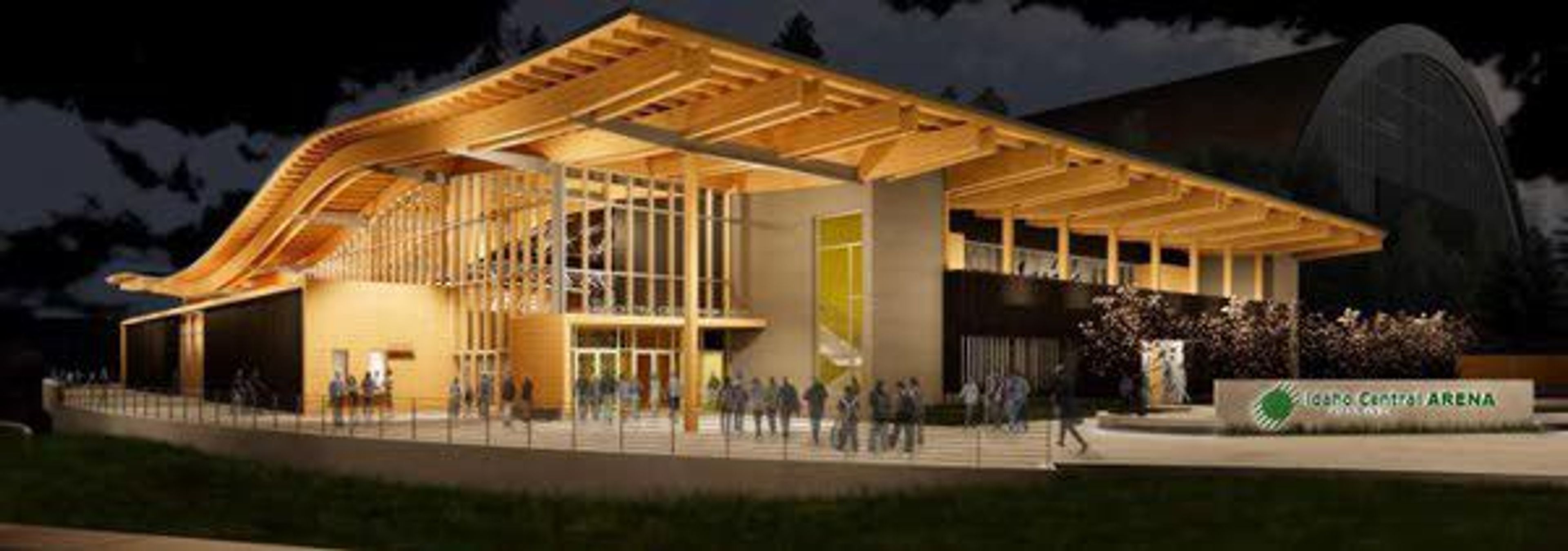 An architect rendering of the University of Idaho’s Idaho Central Credit Union Arena is shown. The university has raised about $40 million of the roughly $48 million needed to construct the building, which might be completed in time for the 2021-22 basketball season.