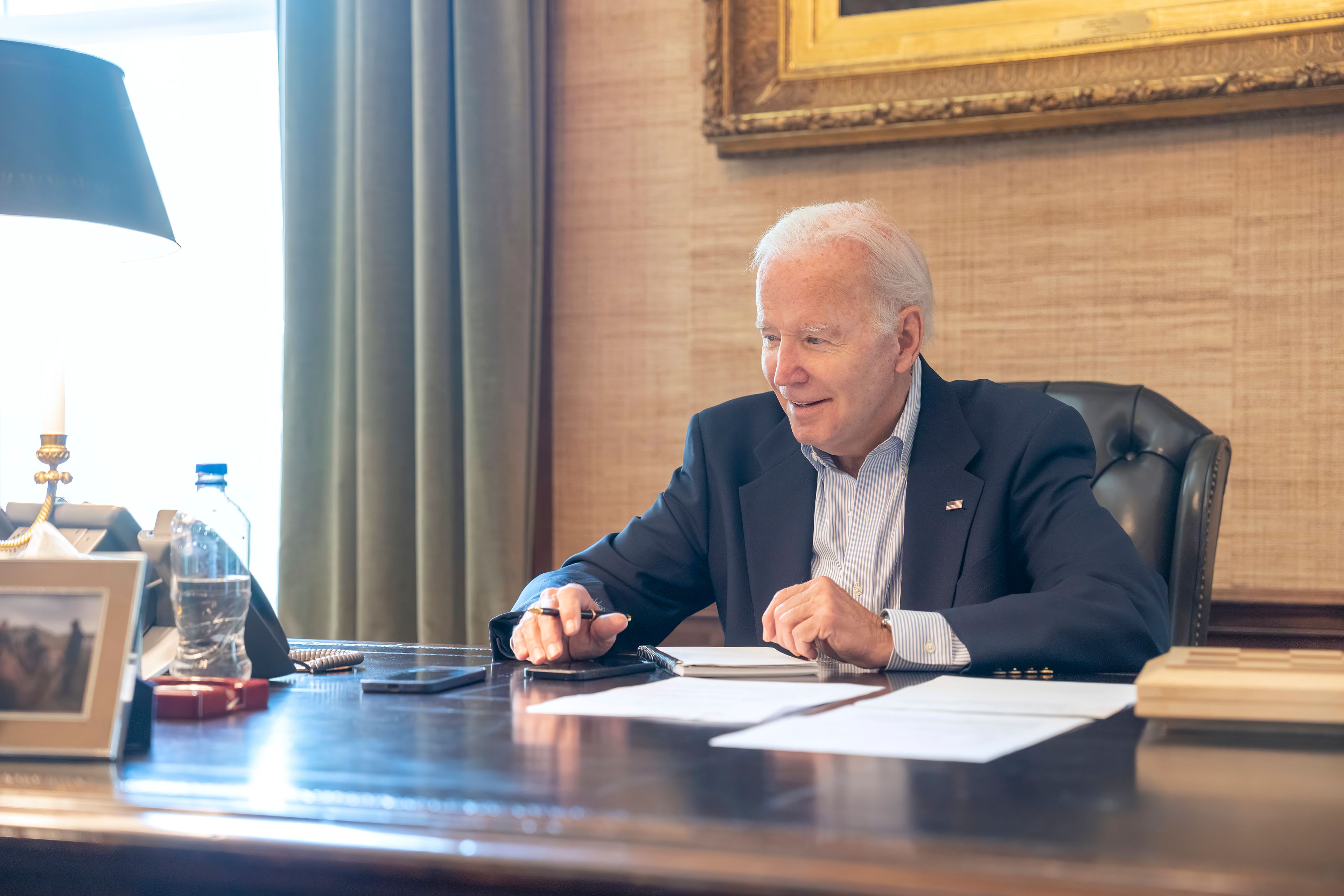 Adam Schultz/Associated Press In this image provided by the White House, President Joe Biden speaks with Sen. Bob Casey, D-Pa., on the phone Thursday from the Treaty Room in the residence of the White House in Washington, D.C.