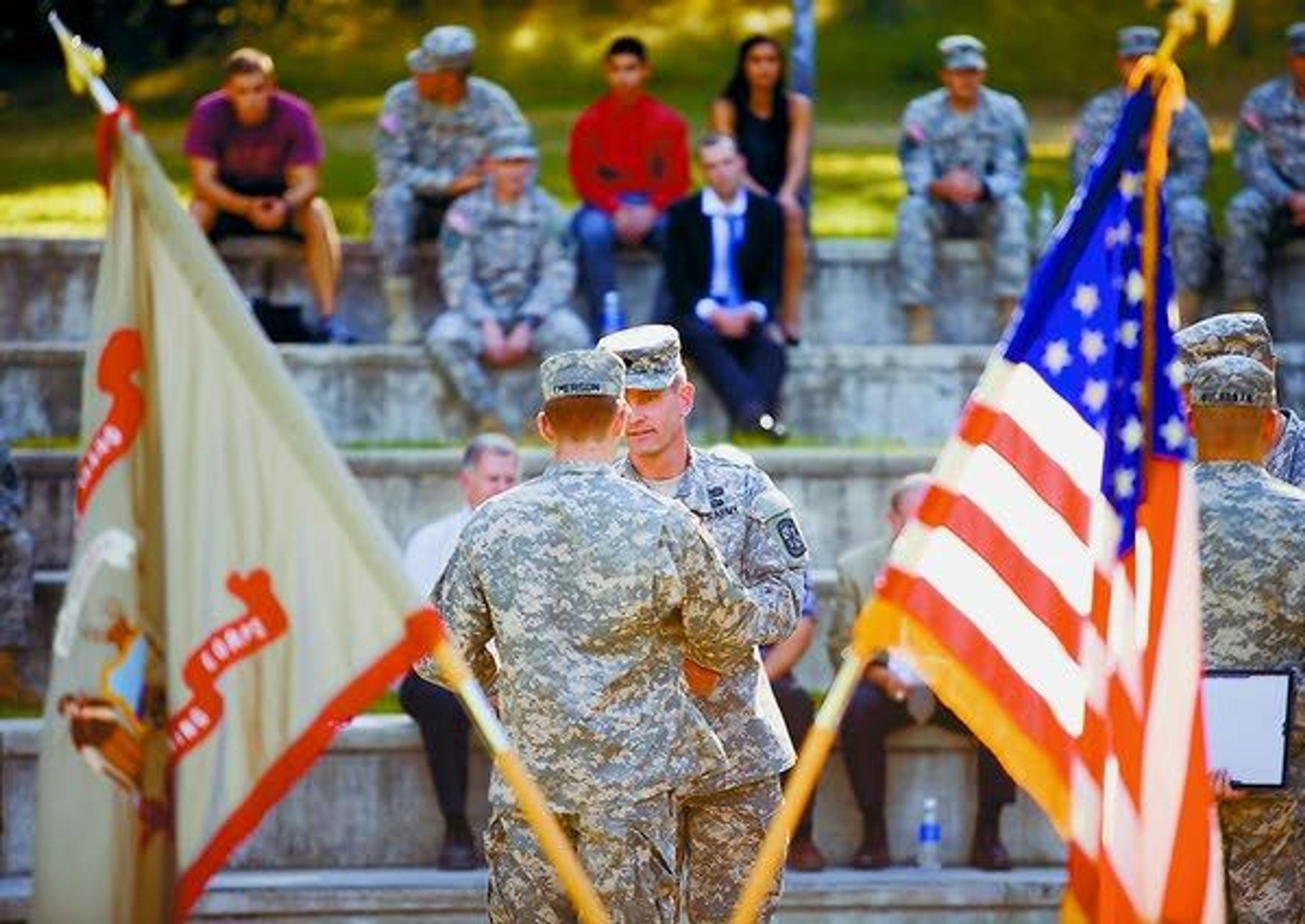 Lt. Col. Brad Martin (second from left) recognizes Army ROTC cadet Maxwell Emerson during a ceremony Wednesday at the University of Idaho. Martin is the professor of military science at the UI. Emerson completed the Army’s Cultural Understanding and Language Program this summer.