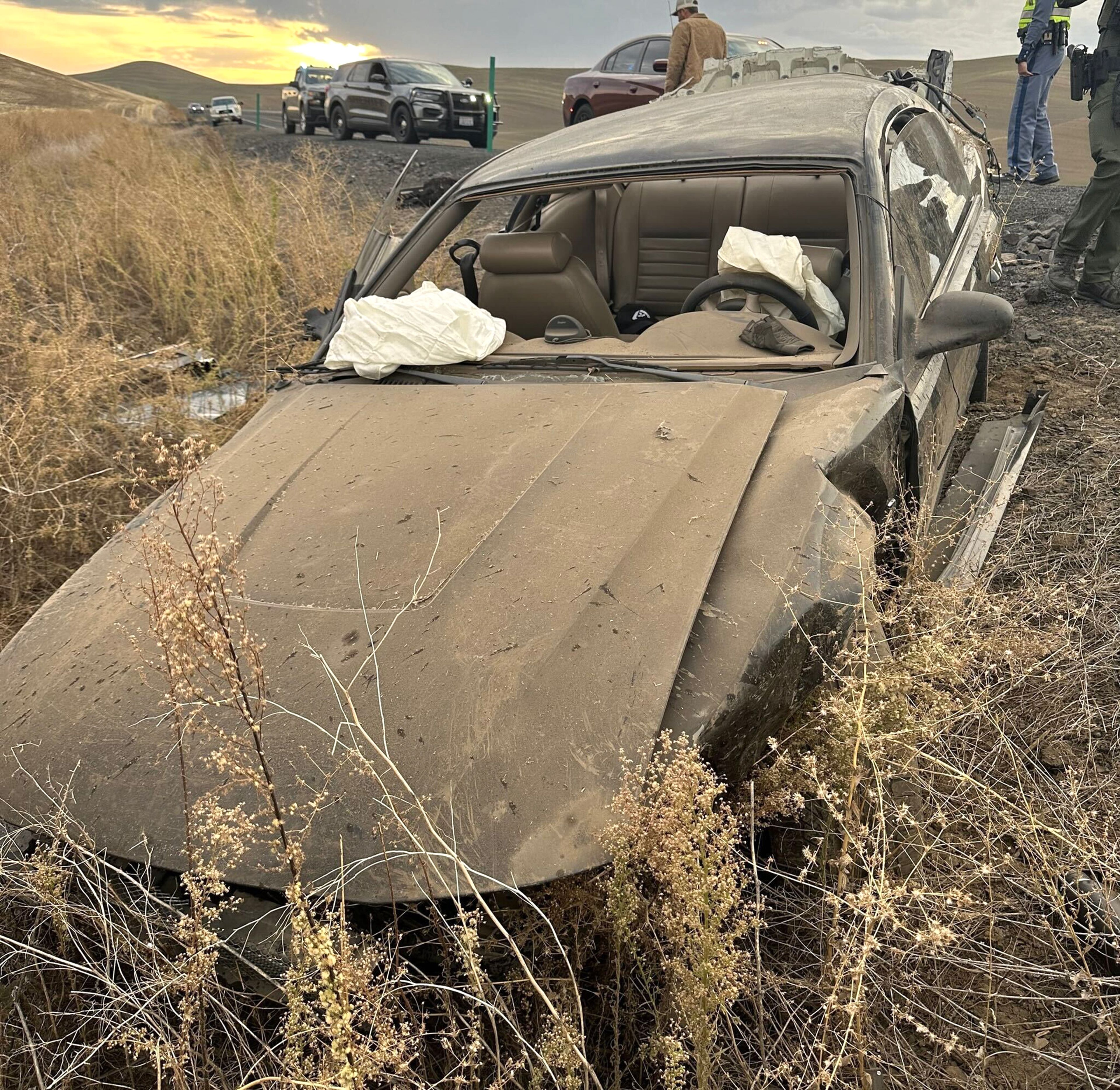 A vehicle falls apart after a crash off Colfax Airport Road.