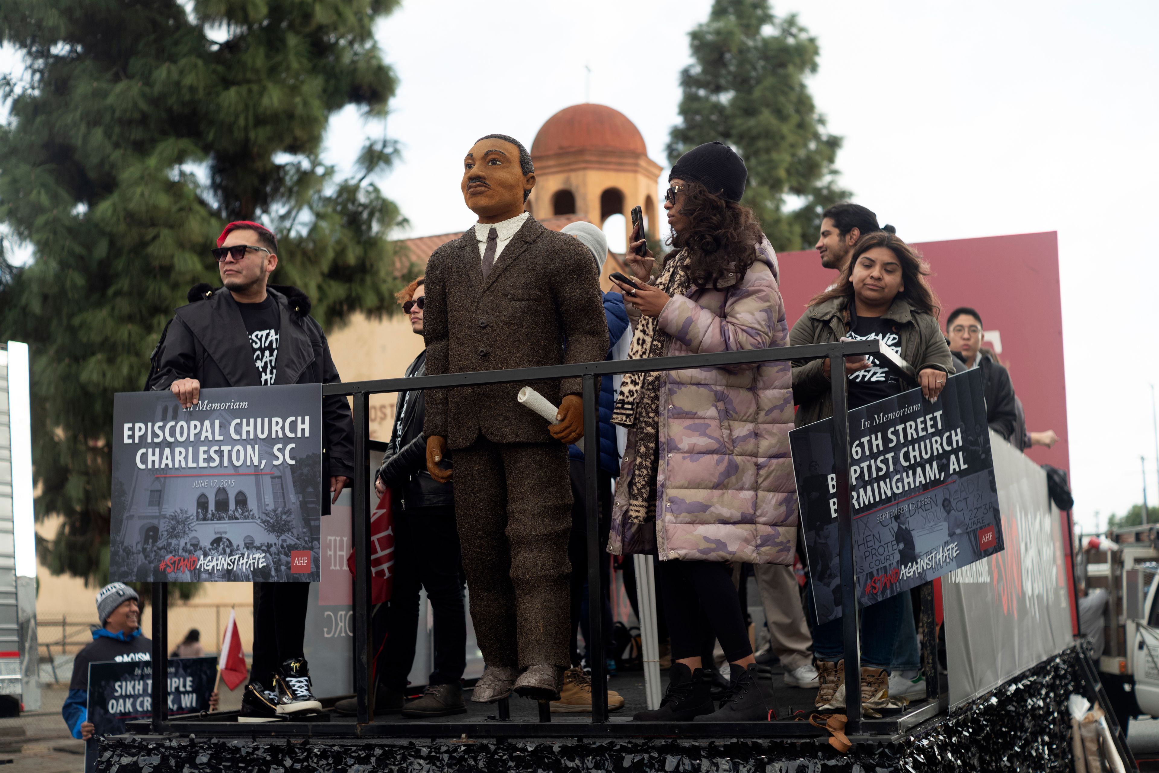 Church groups from Birmingham and Charleston participate in the Kingdom Day Parade in Los Angeles, Monday, Jan. 16, 2023. After a two-year hiatus because of the COVID-19 pandemic, the parade, America's largest Martin Luther King Day celebration returned. (AP Photo/Richard Vogel)