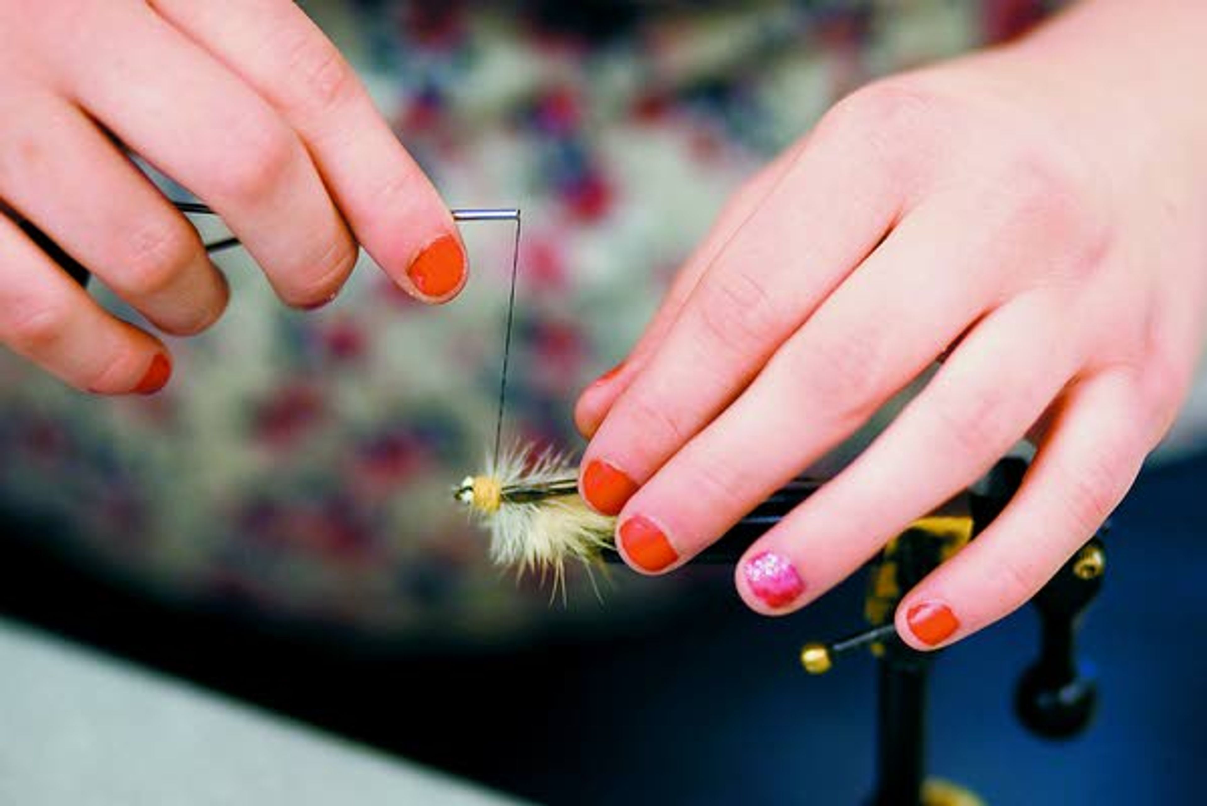 Carlee Reed ties a damselfly nymph fly during an ecology class Wednesday at Paradise Creek Regional High School in Moscow.