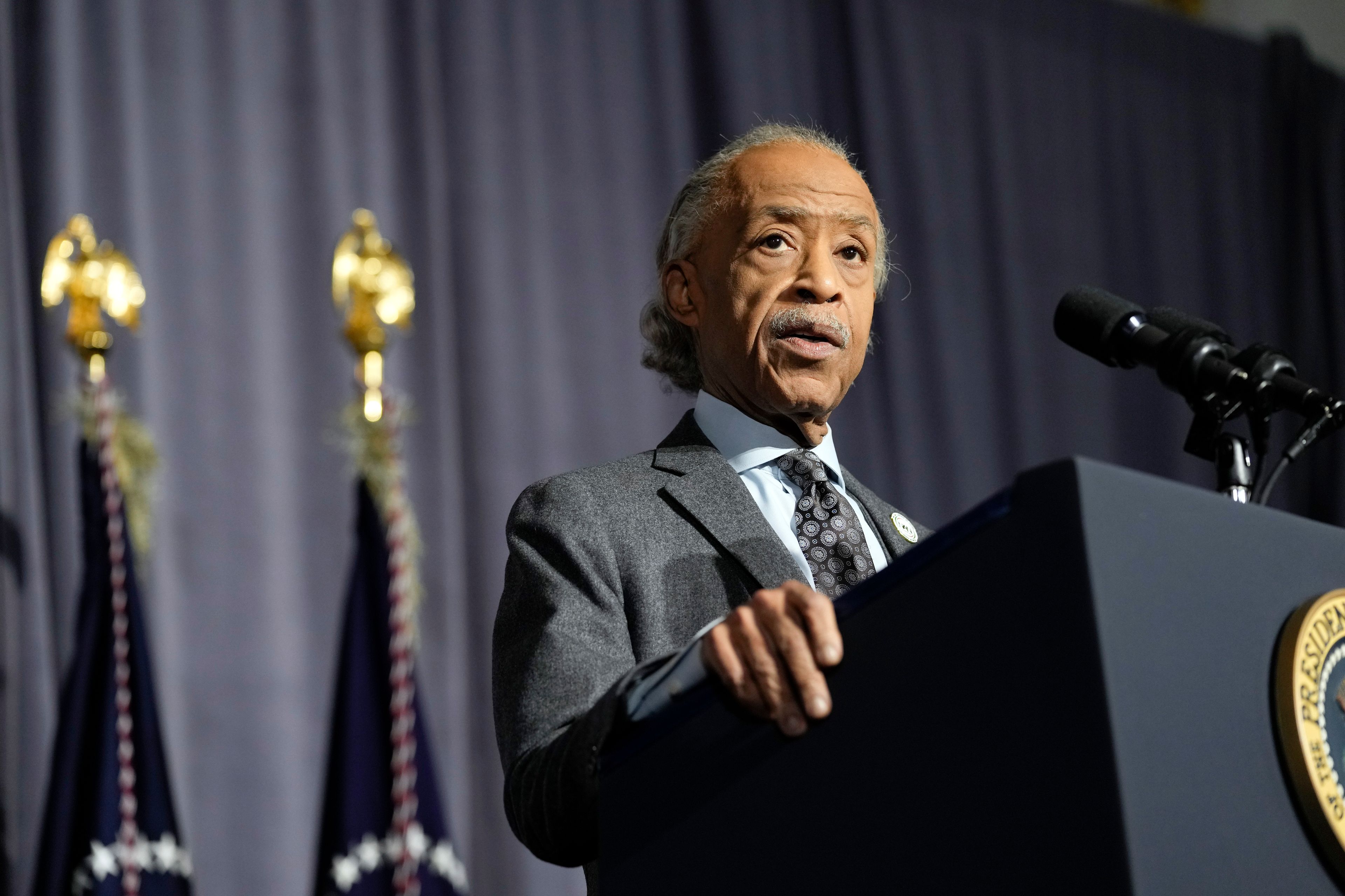 The Rev. Al Sharpton speaks at the National Action Network's Martin Luther King, Jr., Day breakfast, Monday, Jan. 16, 2023, in Washington. (AP Photo/Susan Walsh)