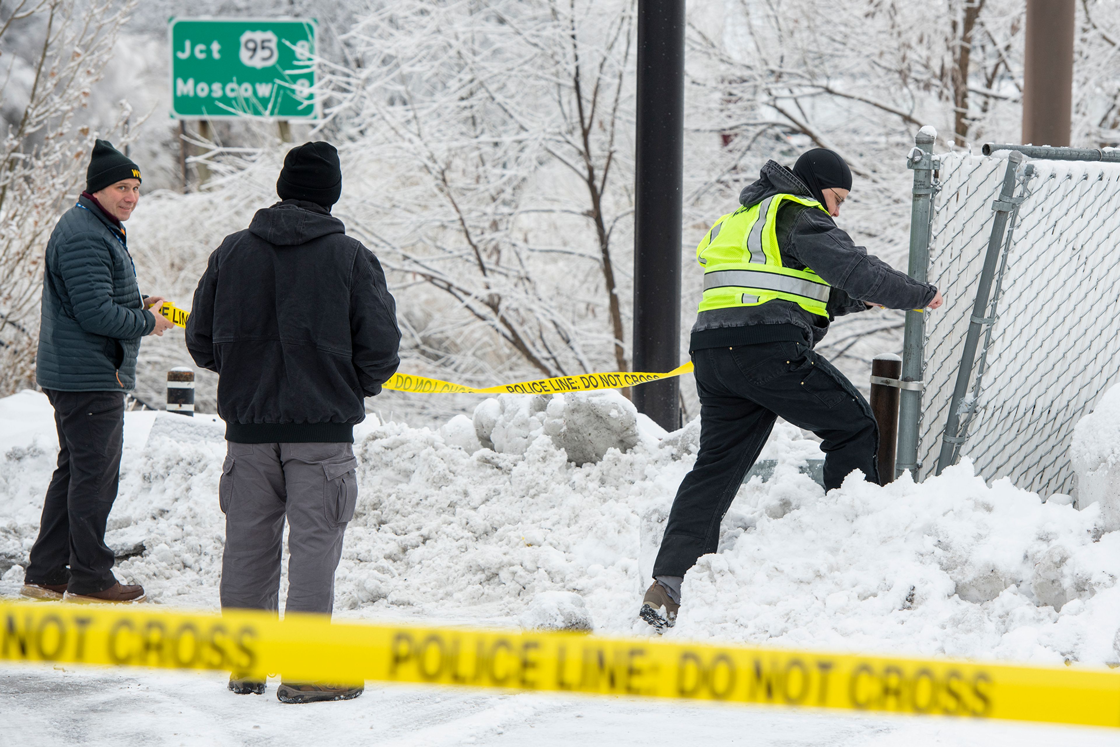 Members of law enforcement block off access to the Coffee House Apartment complex Thursday where a member of the Whitman County Regional SWAT Team shot and killed a man in a standoff early Thursday morning, according to a Pullman Police Department news release.