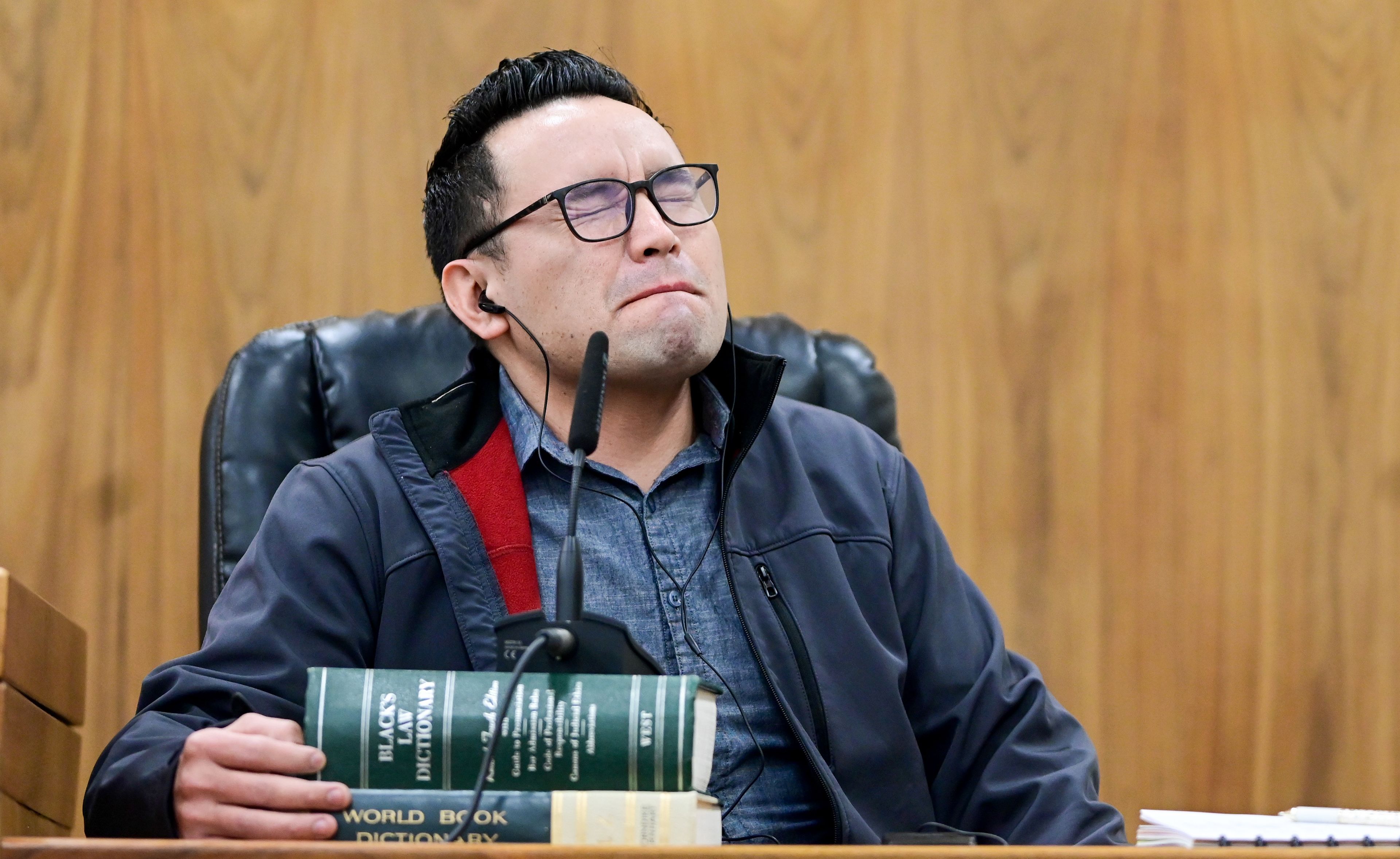 Juan Trejo Perez pauses during a testimony given from the stand at his felony third-degree child molestation trial in Colfax on Wednesday.