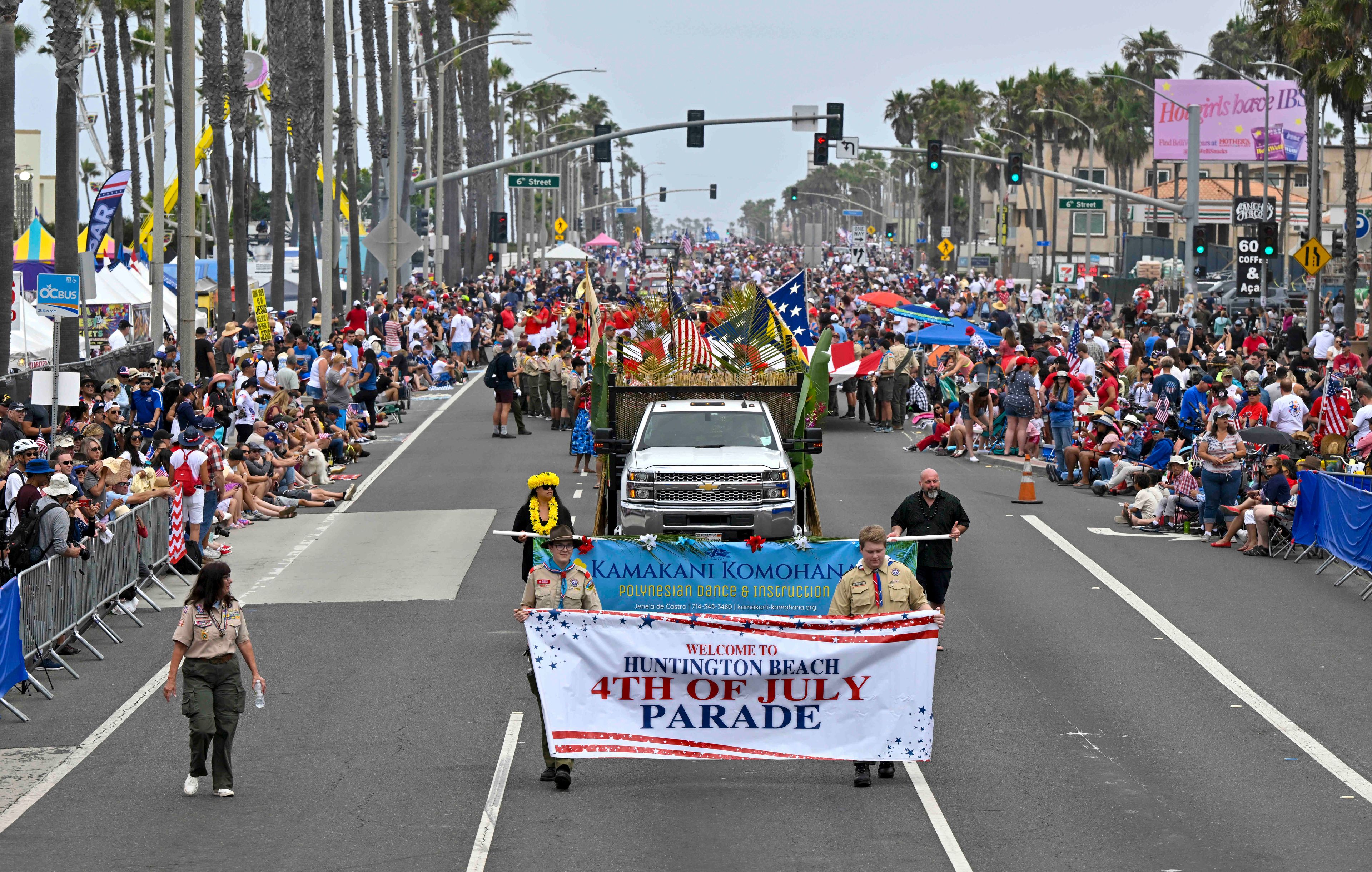 The 118th Huntington Beach 4th of July Parade starts on Pacific Coast Highway in Huntington Beach, Calif., on Monday, July 4, 2022. (Jeff Gritchen/The Orange County Register via AP)