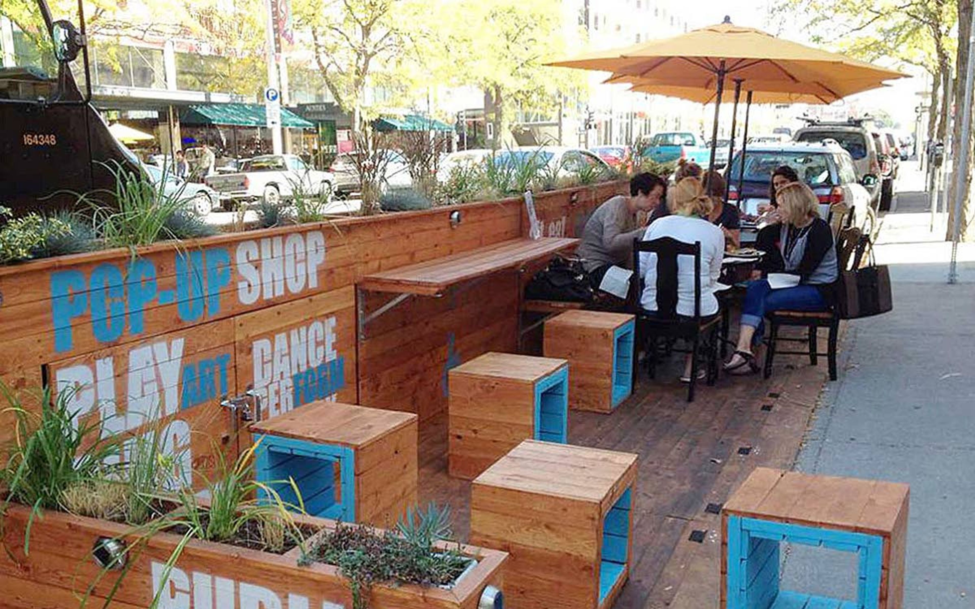 This parklet in downtown Spokane is an example of what Pullman is considering allowing on East Main Street.