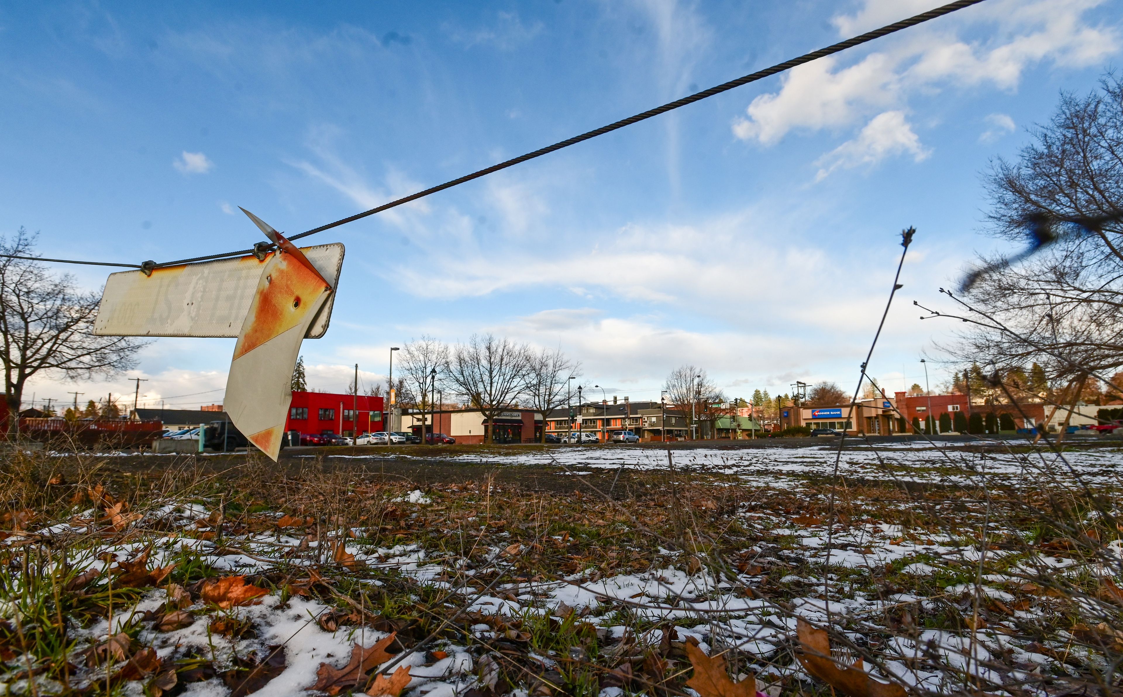 The plot along Sixth Street and Jackson sits empty aside from patches of snow on the ground in Moscow on Tuesday.