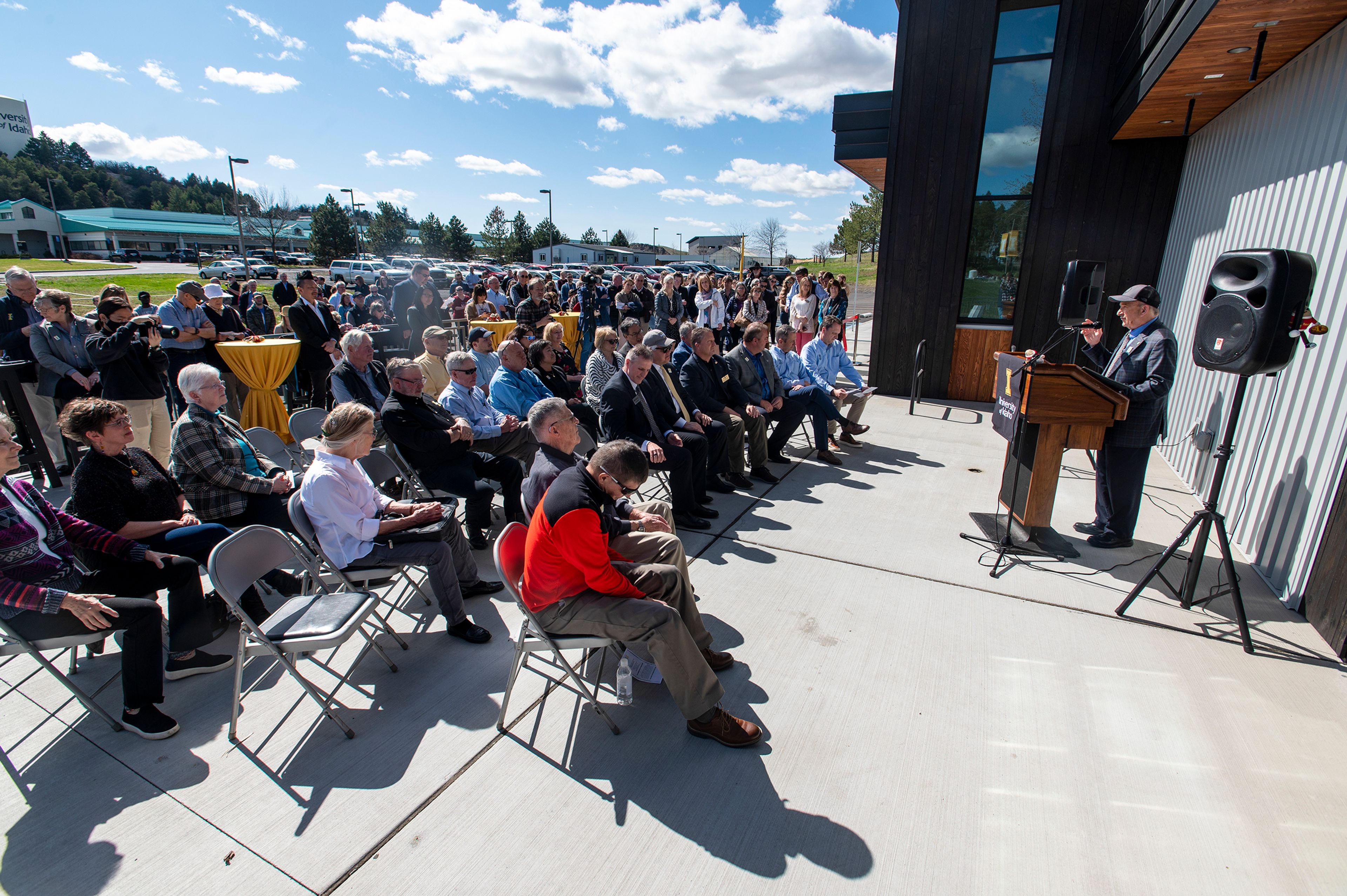 Dean Michael Parrella of the College of Agriculture and Life Sciences speaks to a crowd during the grand opening of the University of Idaho’s new Seed Potato Germplasm Laboratory on Tuesday afternoon in Moscow.