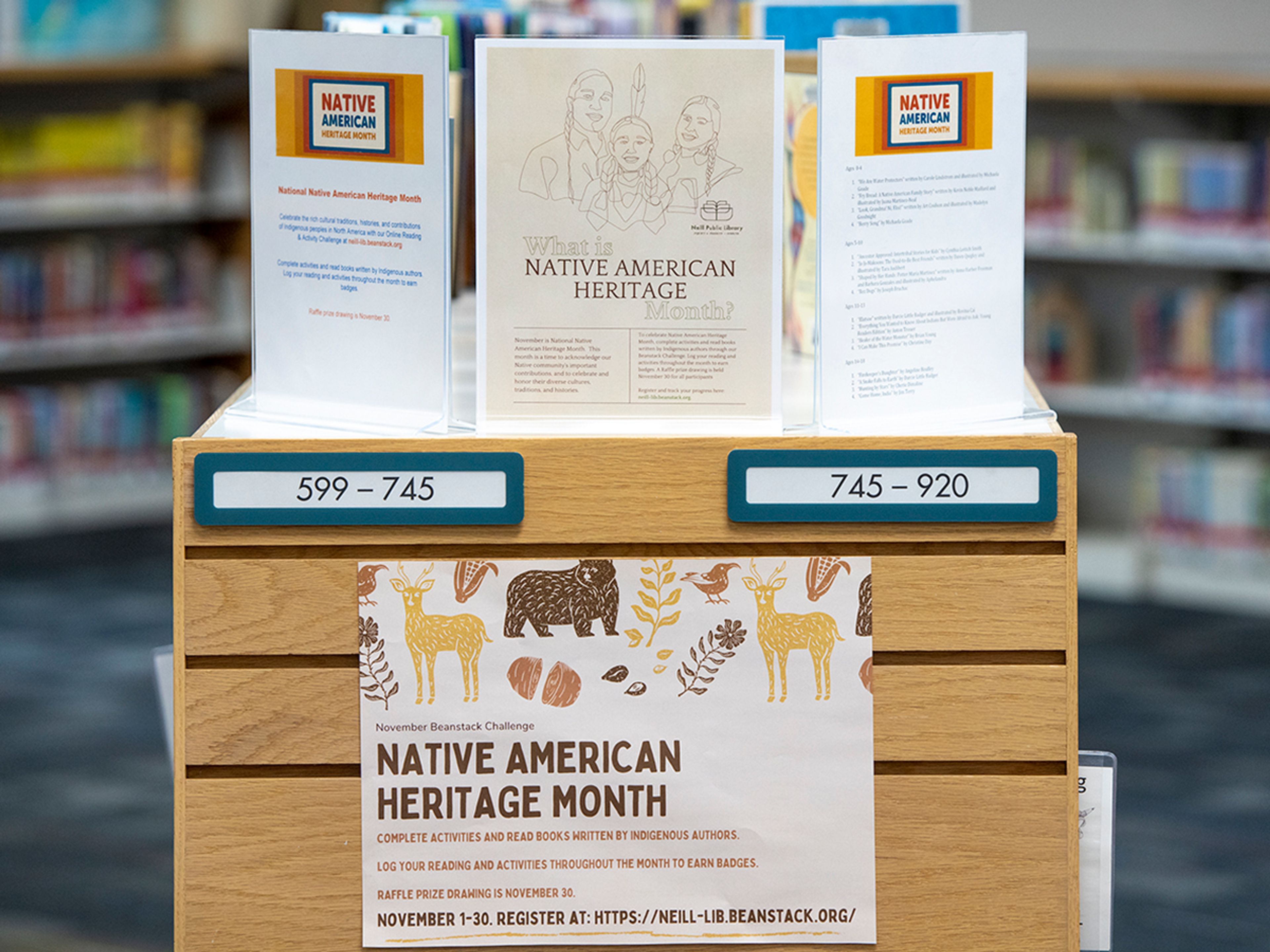 A collection of new books in honor of Native American Heritage Month are displayed in the youth section Wednesday at the Neill Public Library in Pullman.