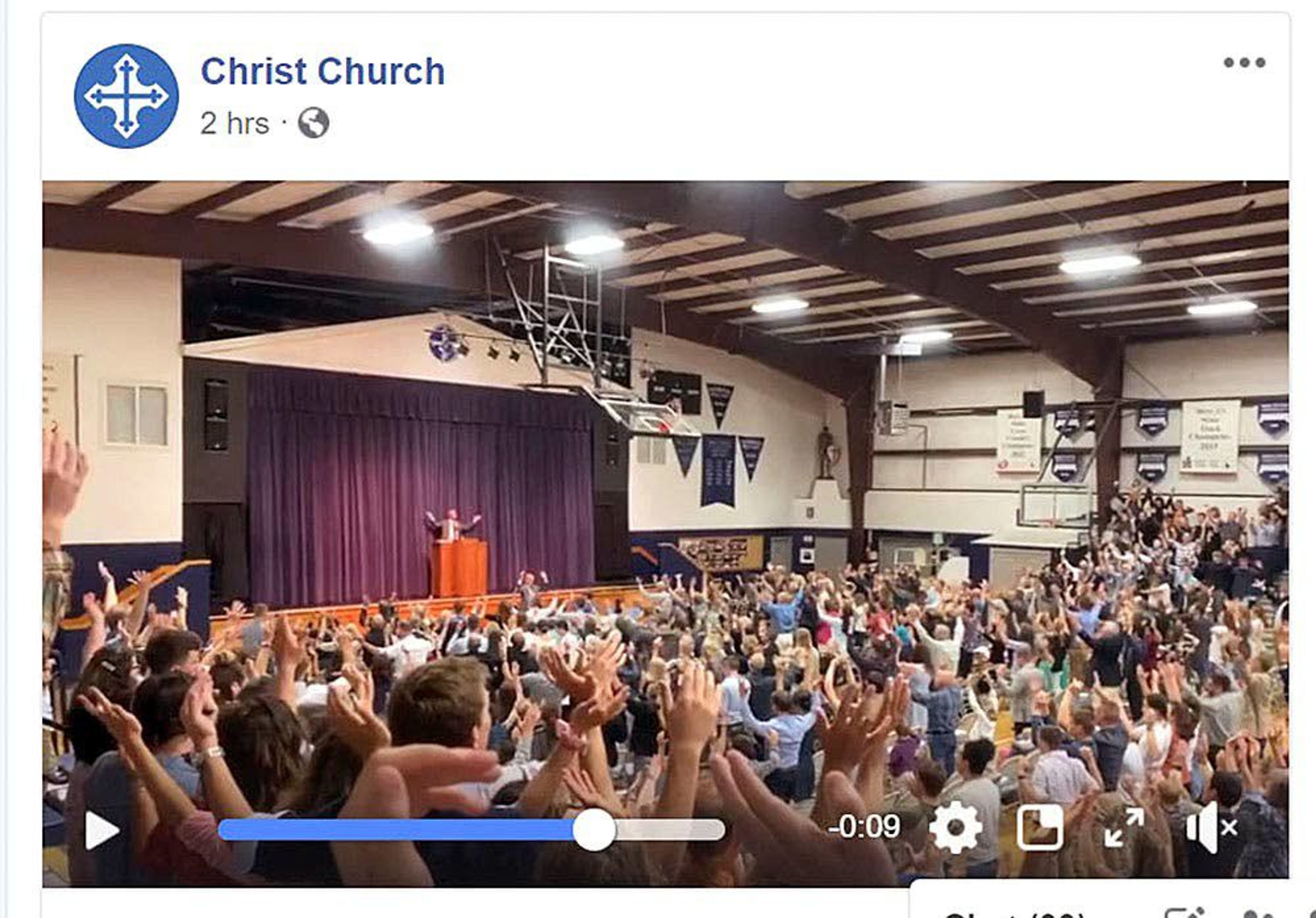 A video of the Christ Church joint service was posted to its Facebook page on Sunday. The service, which was reportedly attended by more than 1,000 people, was held in the Logos School Fieldhouse.Screenshot