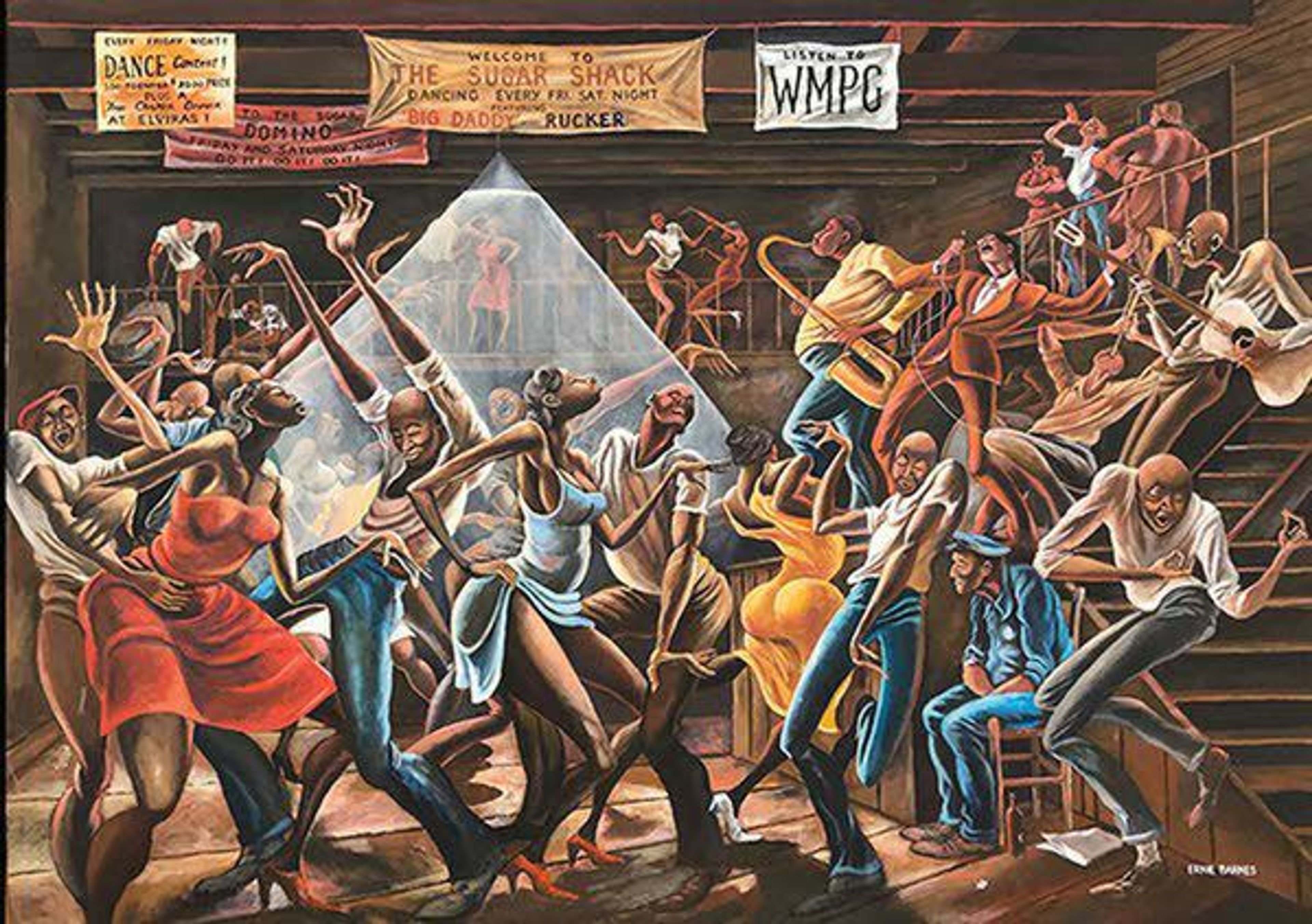 This photo, made available by the Ernie Barnes Family Trust, shows the painting titled “Sugar Shack,” created by Ernie Barnes in 1976.