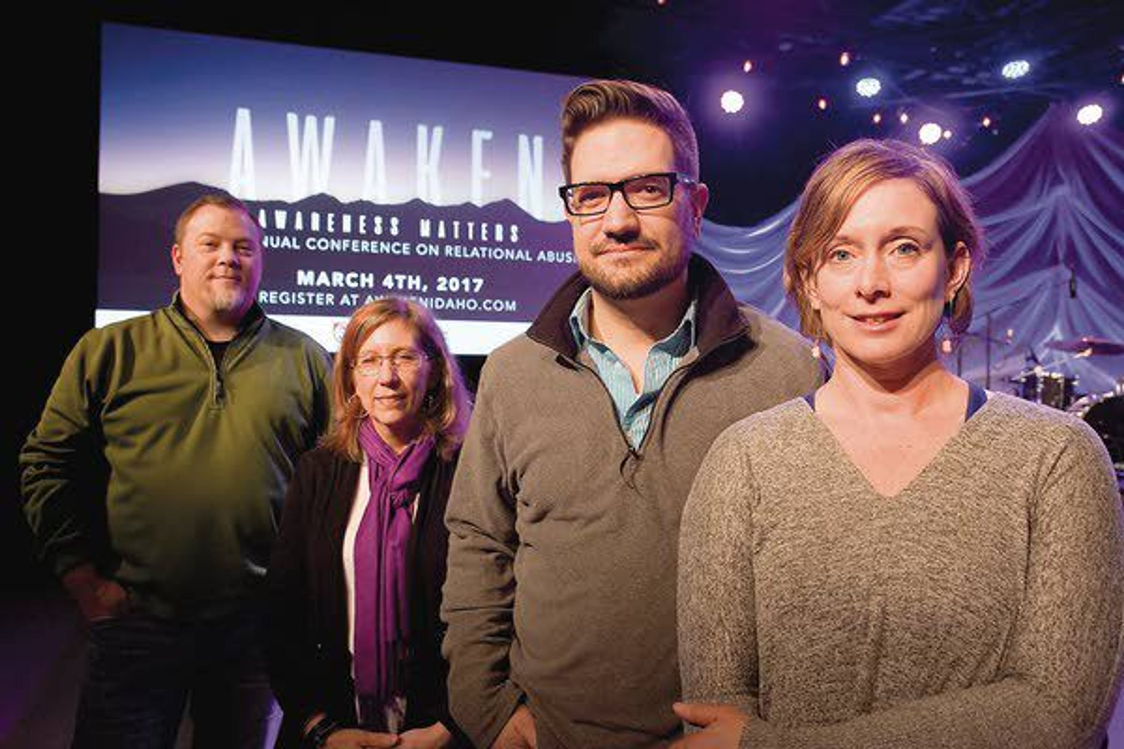 Senior Pastor Aaron Couch, left, has supported Claire Roise (right to left), Peter Roise and Shari Hall as they founded Awaken Network. The non-profit organization works to raise awareness about domestic abuse and sexual assault, especially in the church.