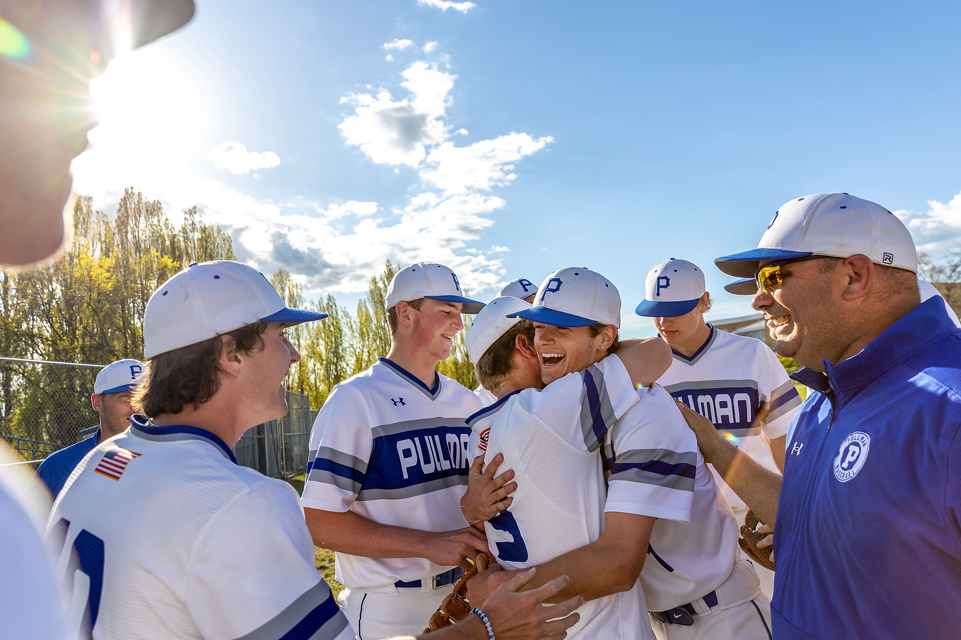 Pullman celebrates their 1-0 victory over Clarkston in a semifinal game of the district tournament Thursday in Pullman.