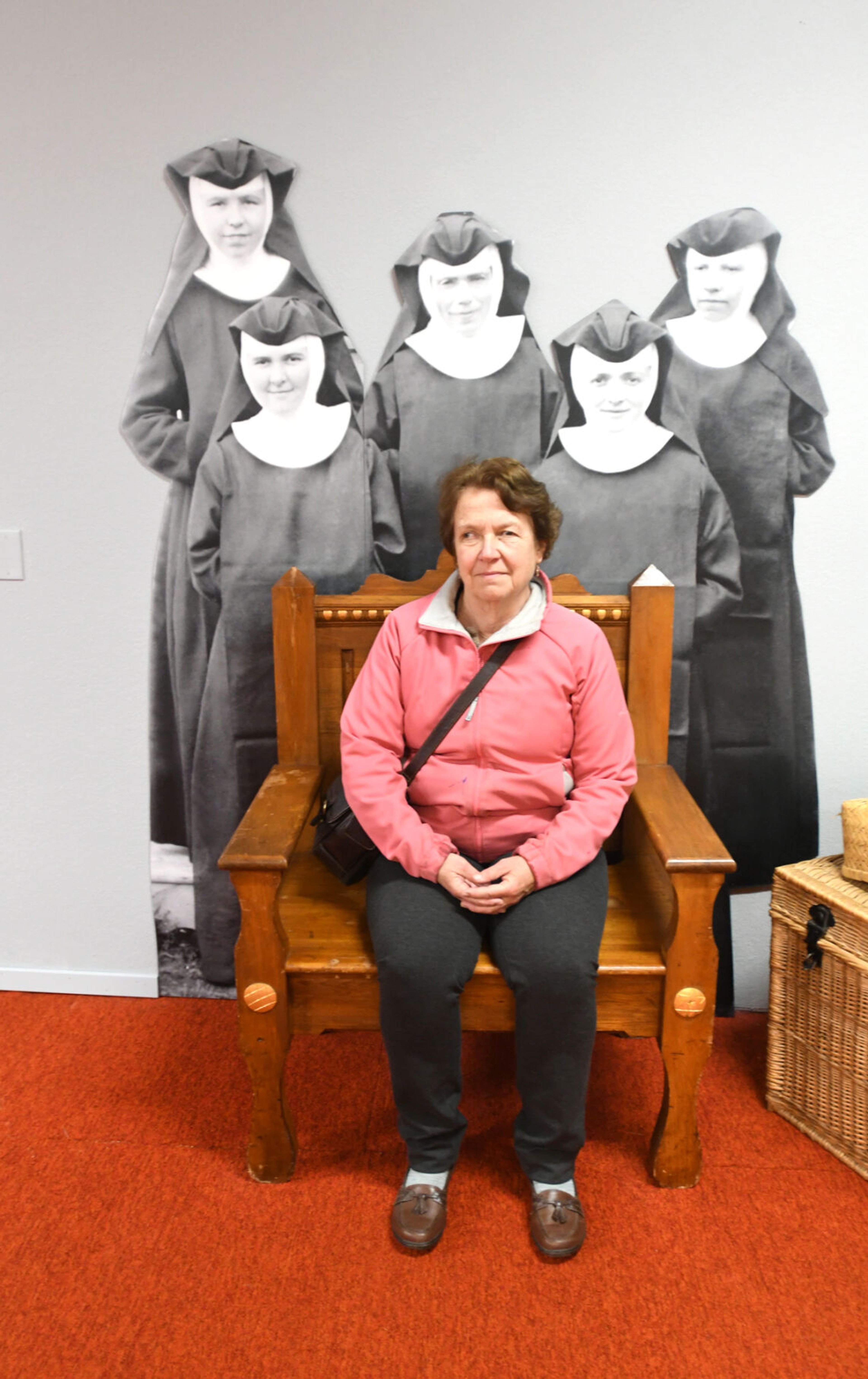 Kathy Hedberg takes a seat at the Monastery of St. Gertrude. Among her many areas of coverage at the Tribune was religion.