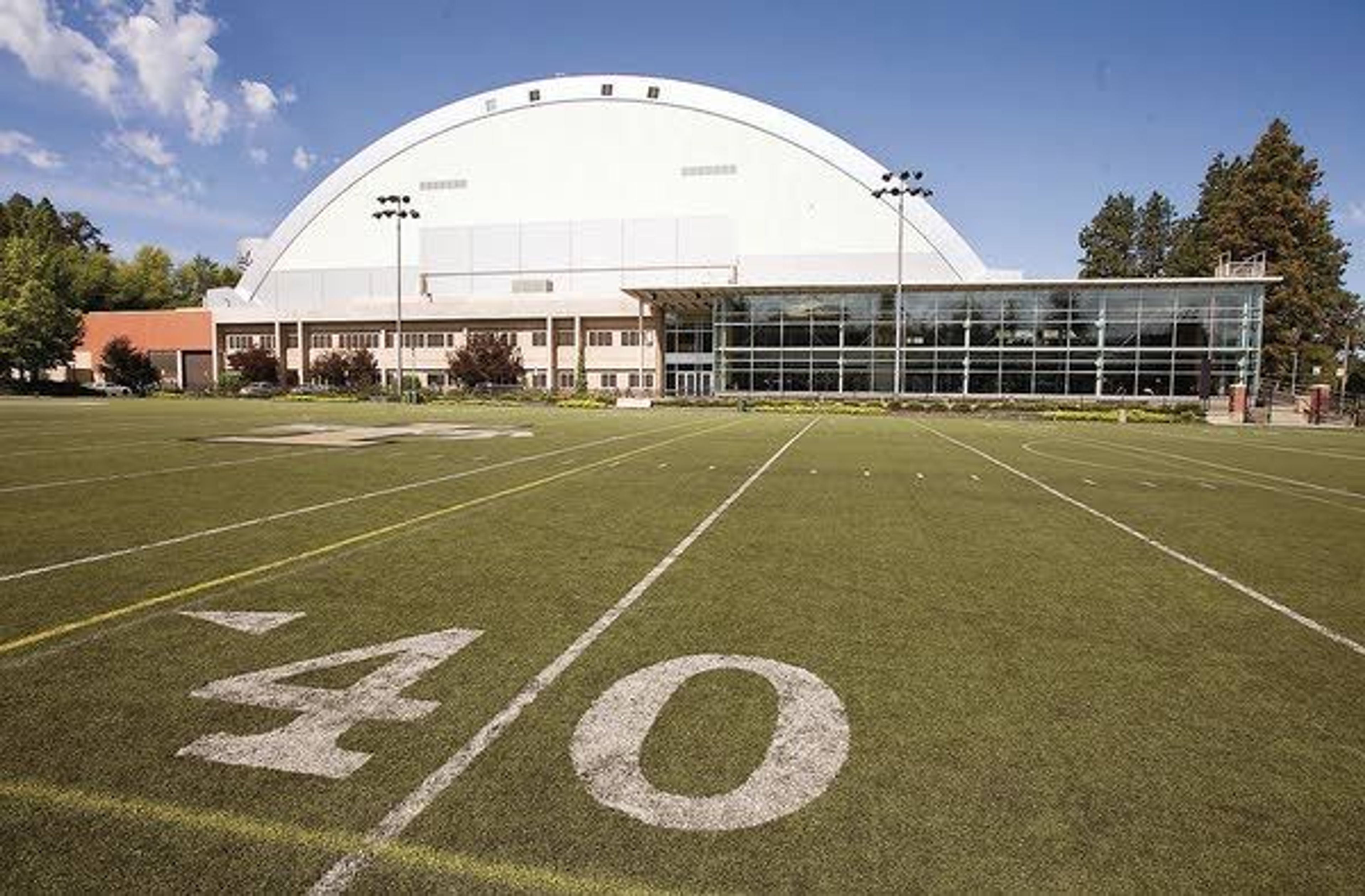 The ASUI Kibbie Activity Center is seen Wednesday from across the practice field. The roof was built on the building 40 years ago.