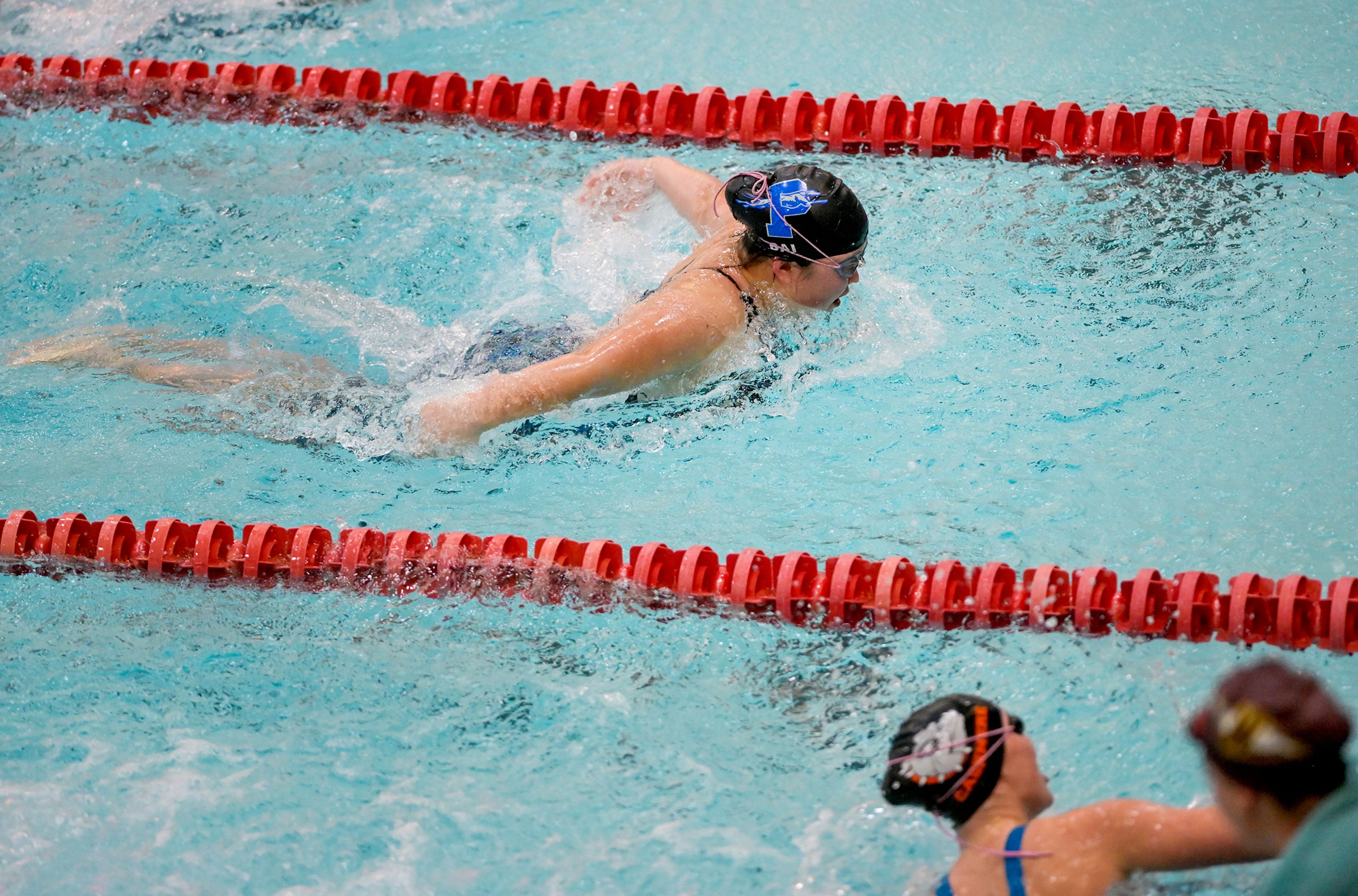 Pullman freshman Katherine Bai competes in a 100-yard butterfly heat Thursday at the Eastern Washington District Swim Championship at Washington State University in Pullman.